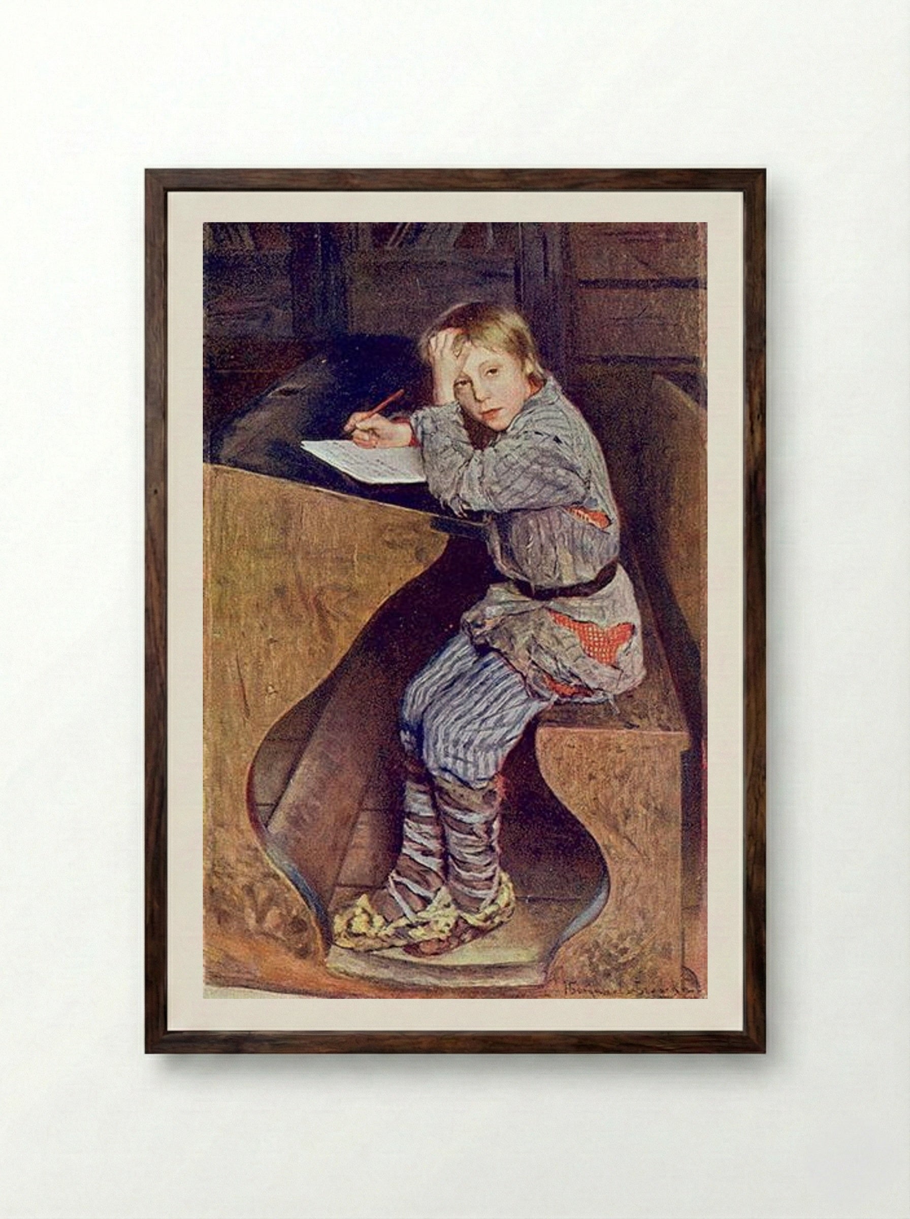 At the School Door - Nikolay Bogdanov-Belsky - Framed Print Dark Wood