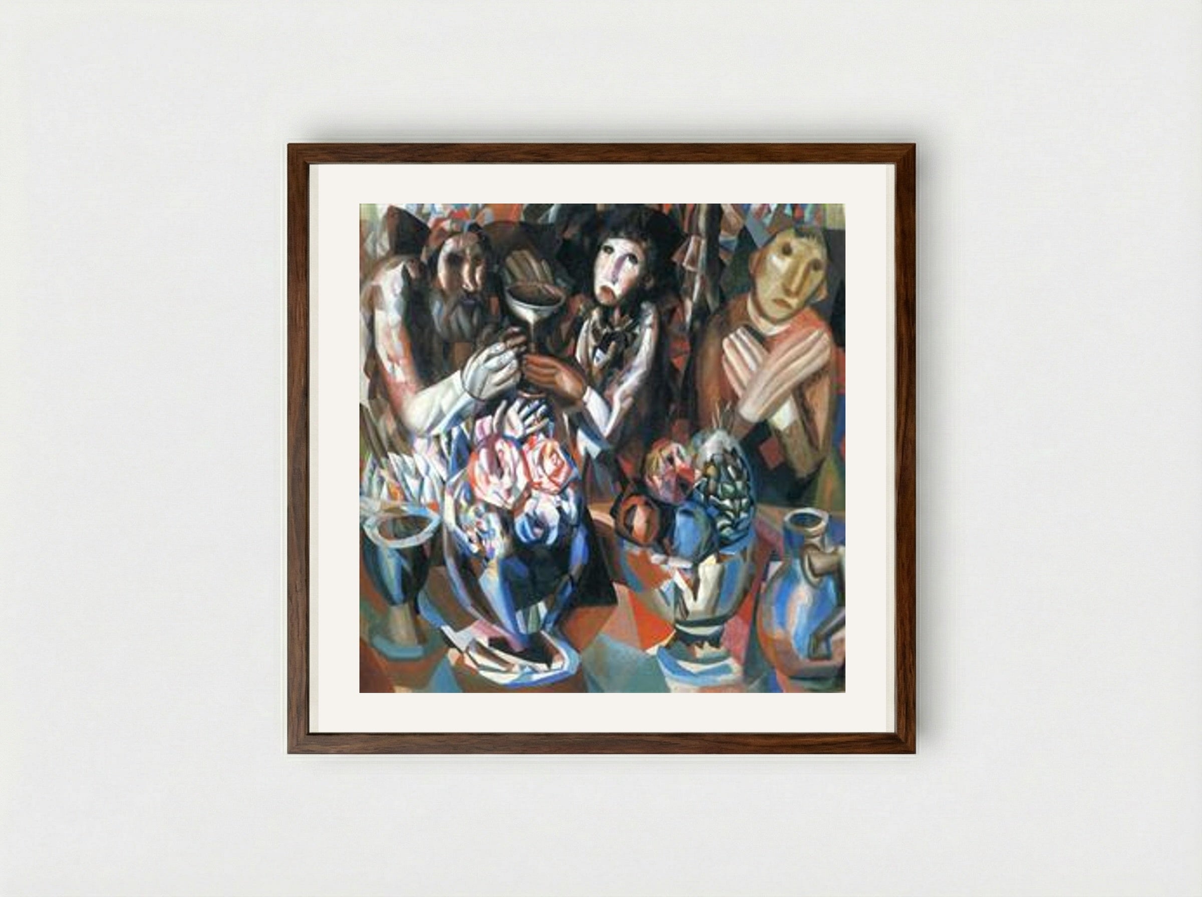 At the Table - Pavel Filonov - Framed Print Dark Wood