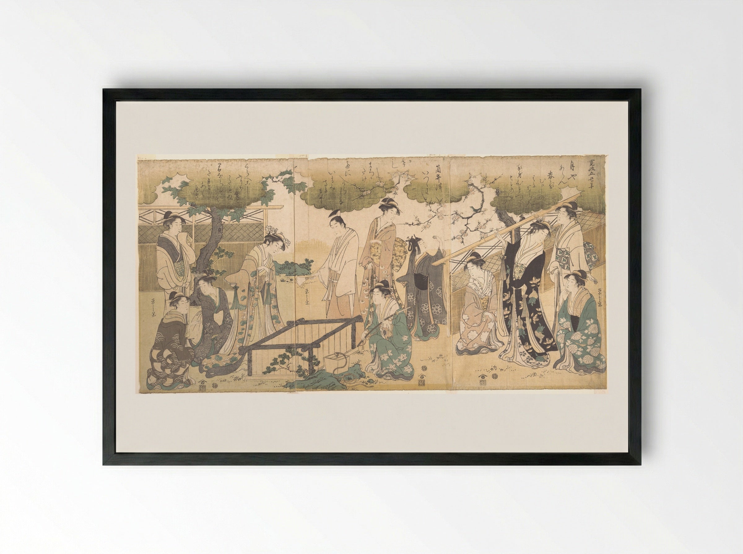 At the Tsutsui Well - Chōbunsai Eishi - Framed Print Black