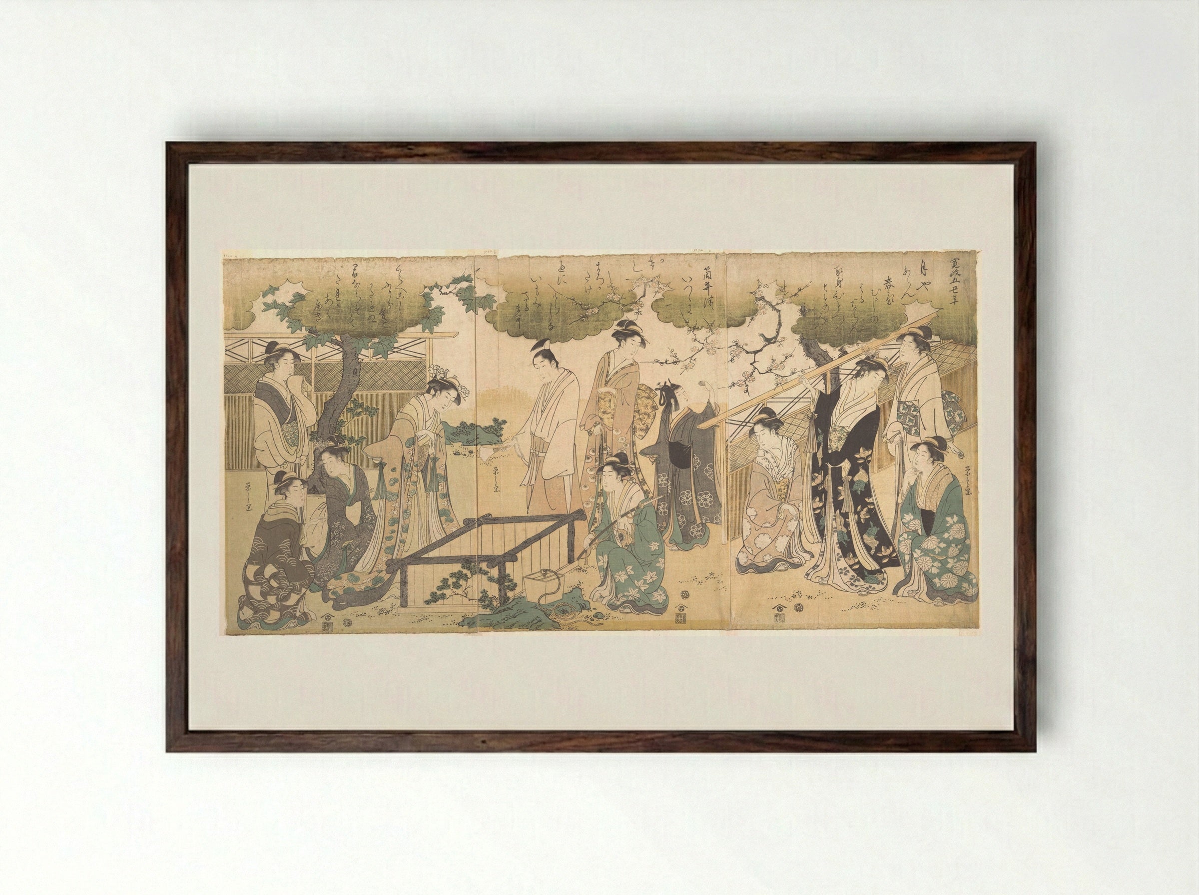 At the Tsutsui Well - Chōbunsai Eishi - Framed Print Dark Wood