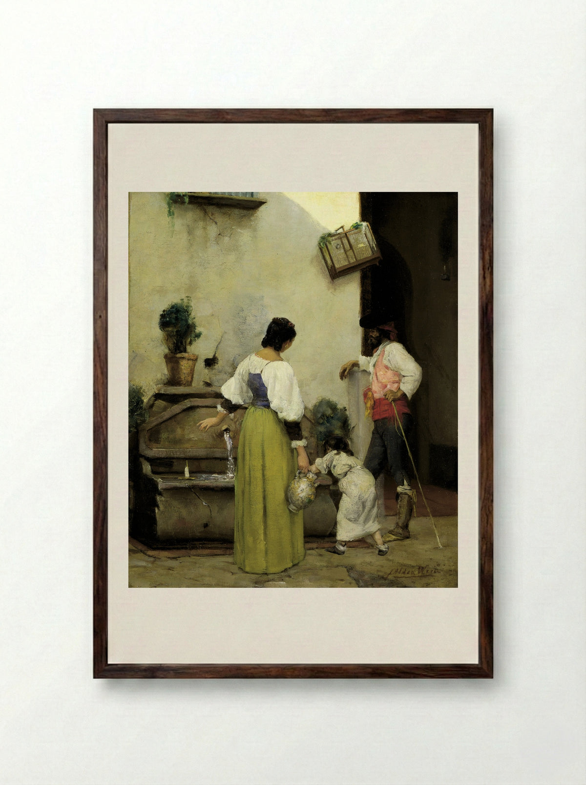 At the Water Trough - Julian Alden Weir - Framed Print Dark Wood