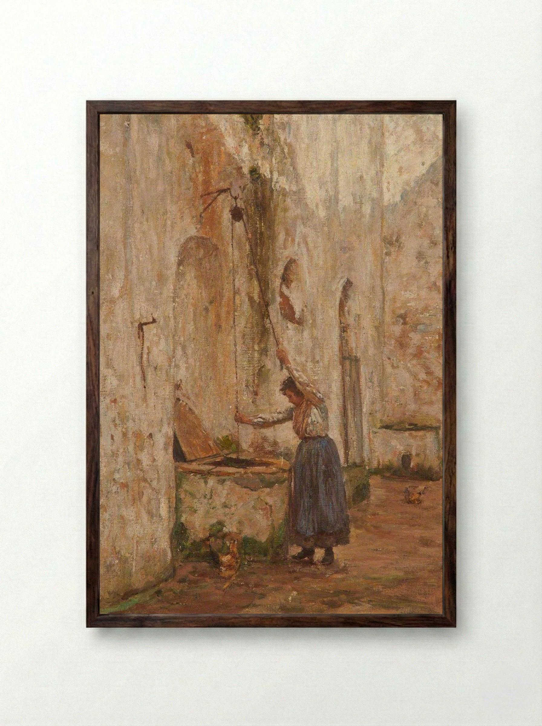 At the Well, Anacapri - James Charles - Framed Print Dark Wood