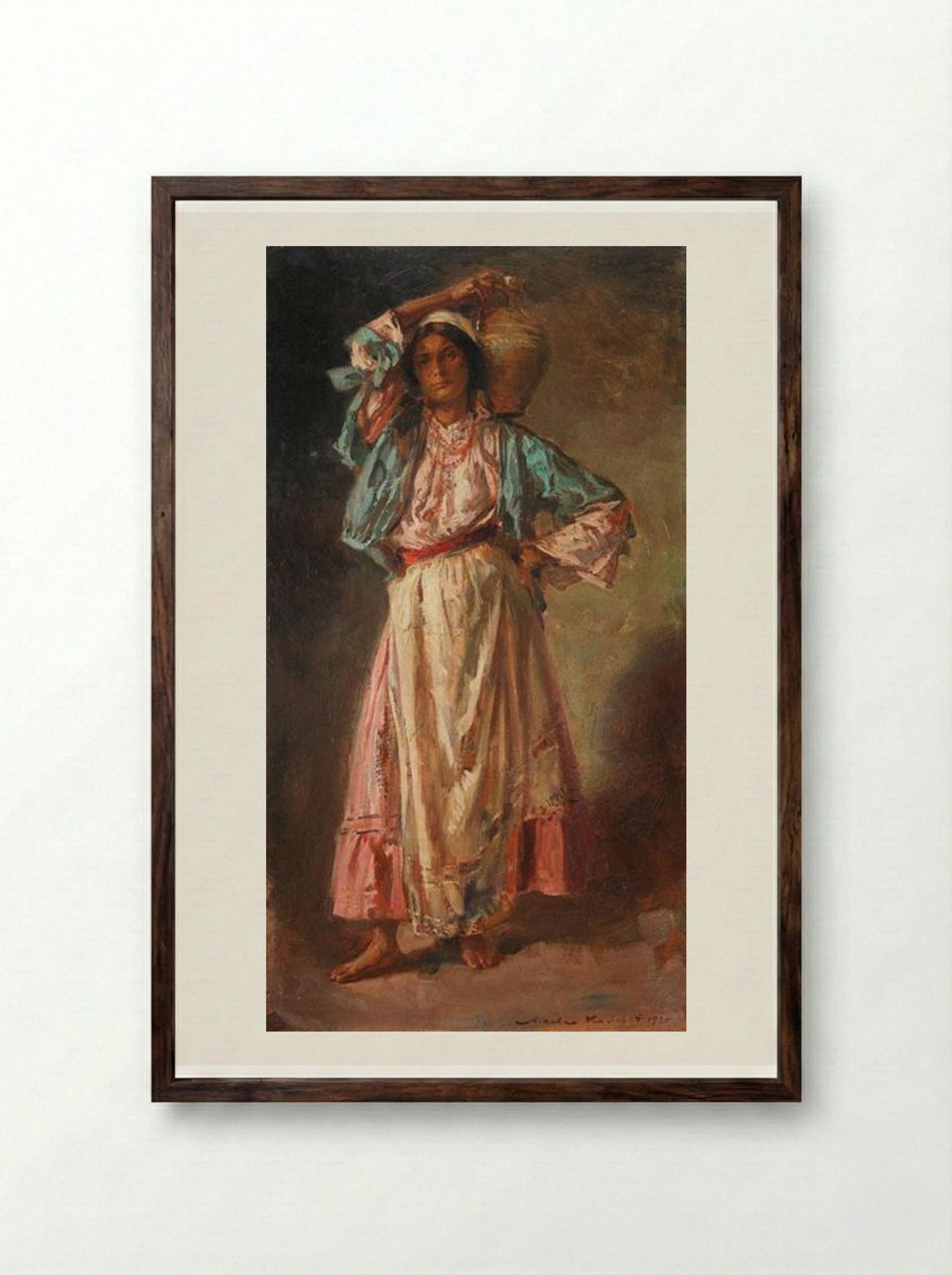At the Well - Nicolae Vermont - Framed Print Dark Wood