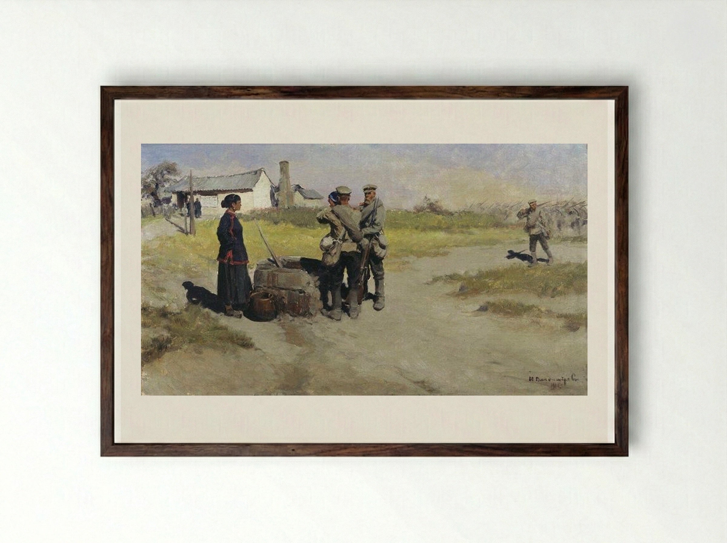At the well - Ivan Vladimirov - Framed Print Dark Wood