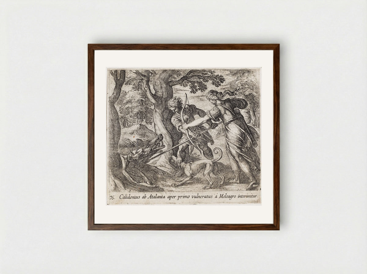Atalanta and Meleager Killing the Wild Boar - Antonio Tempesta - Framed Print Dark Wood