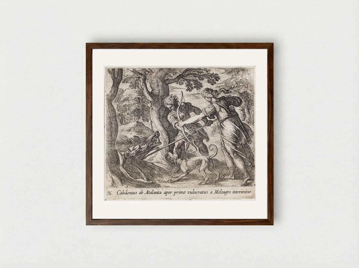 Atalanta and Meleager Killing the Wild Boar - Antonio Tempesta - Framed Print Dark Wood