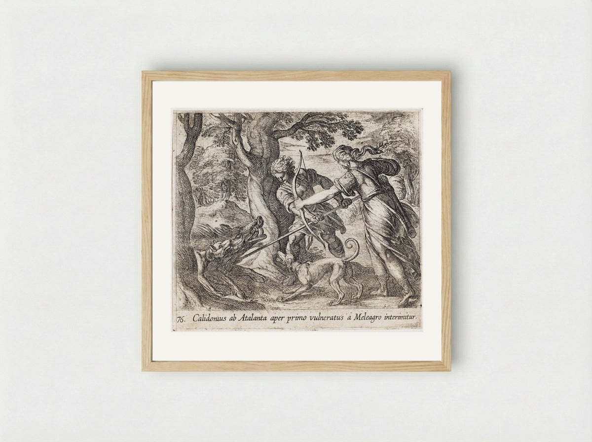 Atalanta and Meleager Killing the Wild Boar - Antonio Tempesta - Framed Print Wood