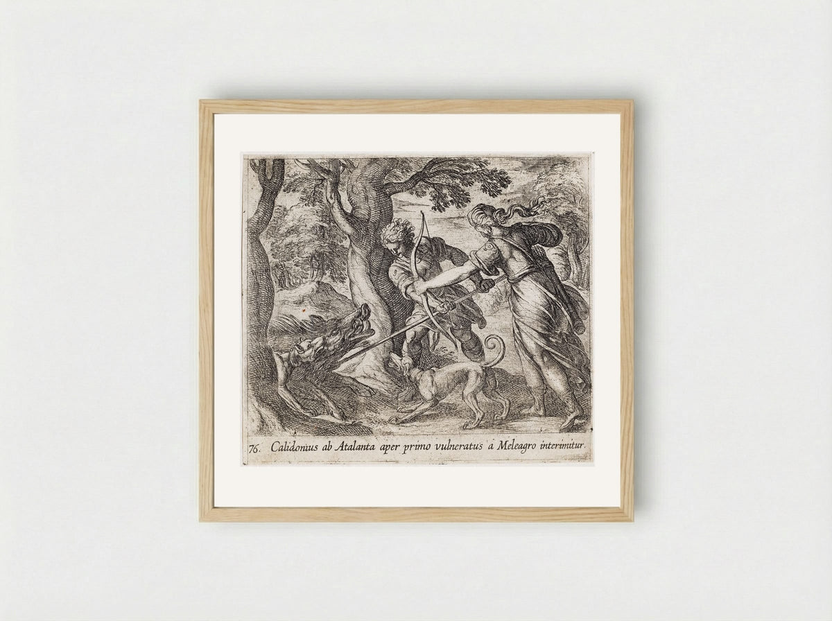 Atalanta and Meleager Killing the Wild Boar - Antonio Tempesta - Framed Print Wood
