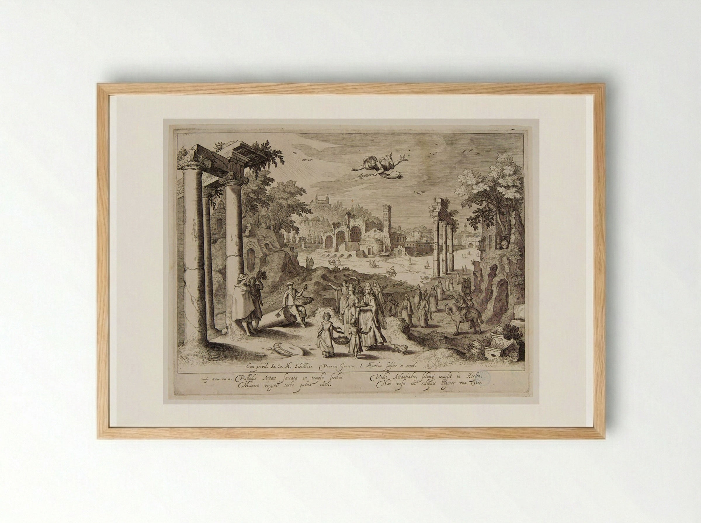 Atalantiades Carrying the Basket of Minerva to the Temple - Jacob Matham - Framed Print Wood