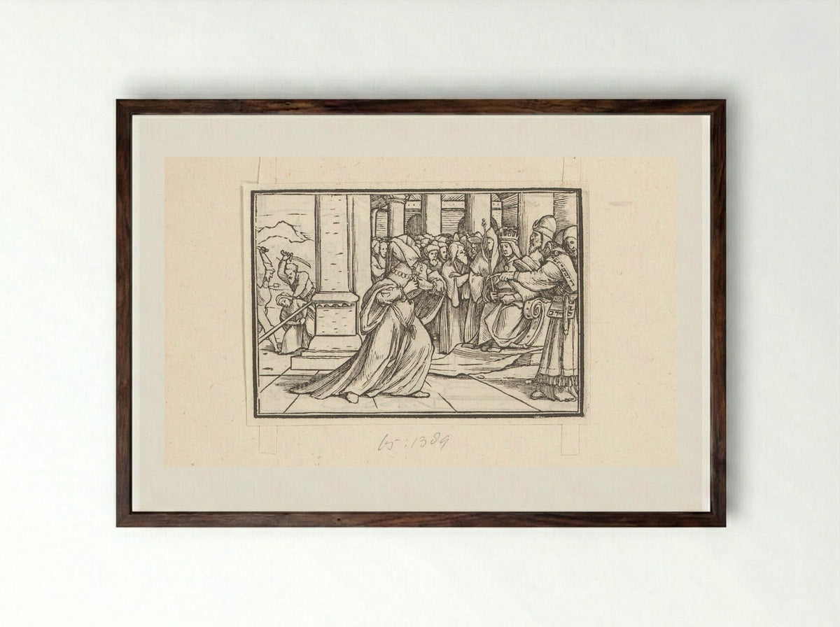 Athaliah Rending Her Clothes Before the High Priest - Veit Rudolf Specklin - Framed Print Dark Wood