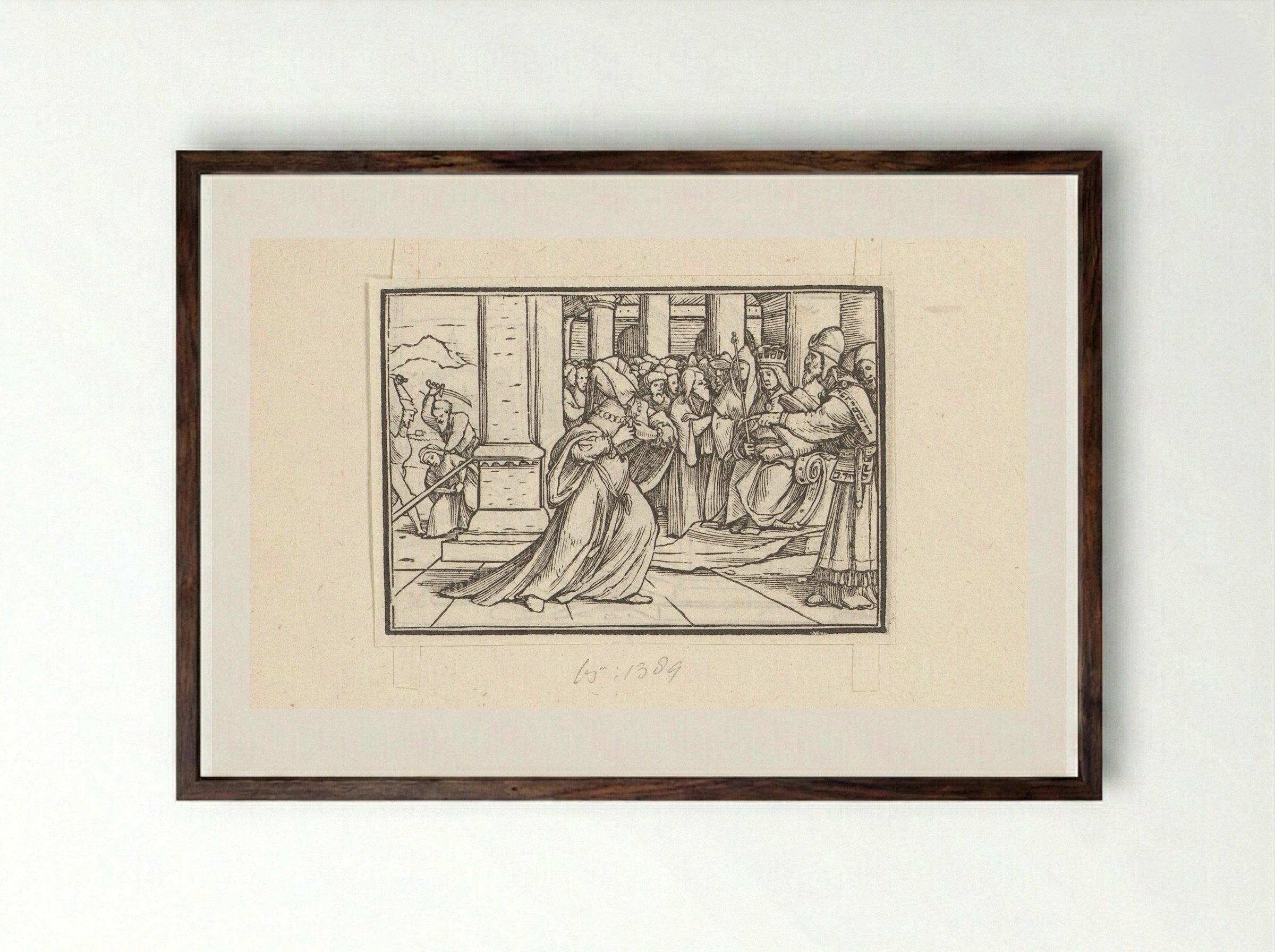 Athaliah Rending Her Clothes Before the High Priest - Veit Rudolf Specklin - Framed Print Dark Wood