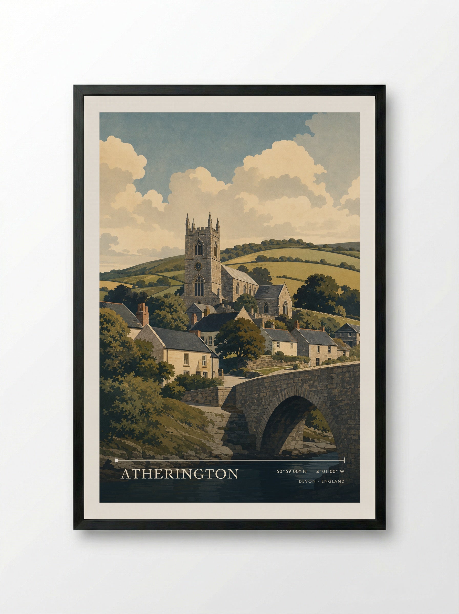 Atherington Devon England Travel Poster - Framed Print Black