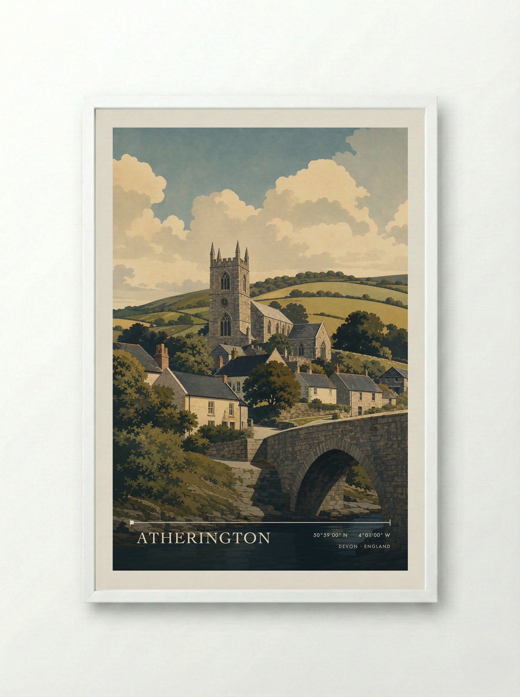 Atherington Devon England Travel Poster - Framed Print White