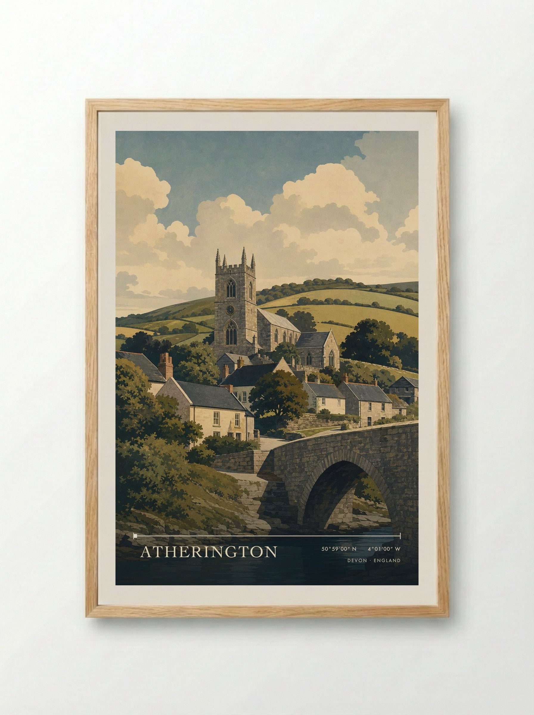 Atherington Devon England Travel Poster - Framed Print Wood