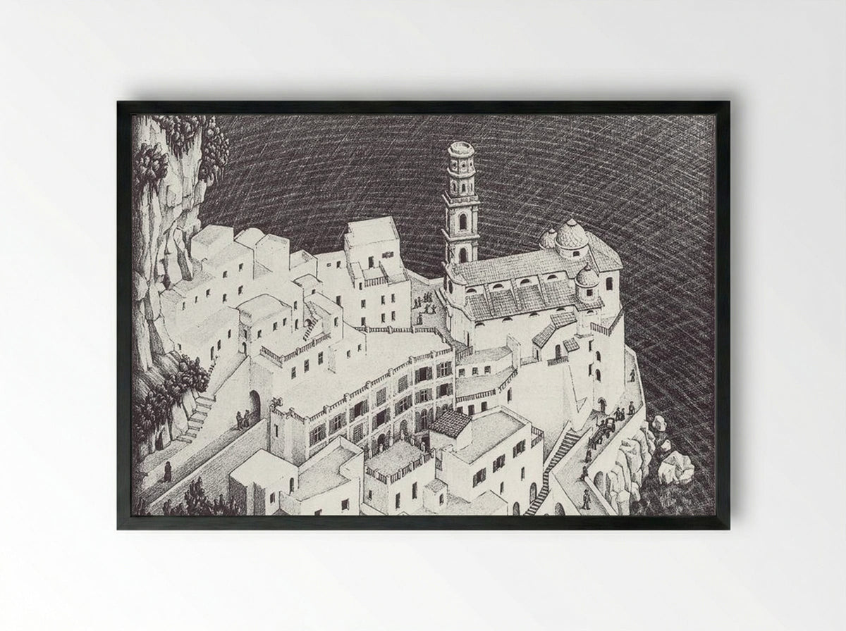 Atrani, Coast of Amalfi - M.C. Escher - Framed Print Black
