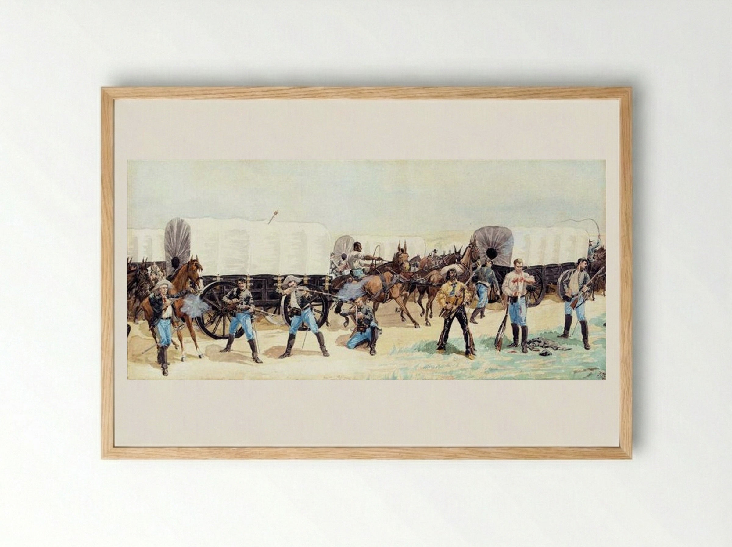 Attack on the Supply Train - Frederic Remington - Framed Print Wood