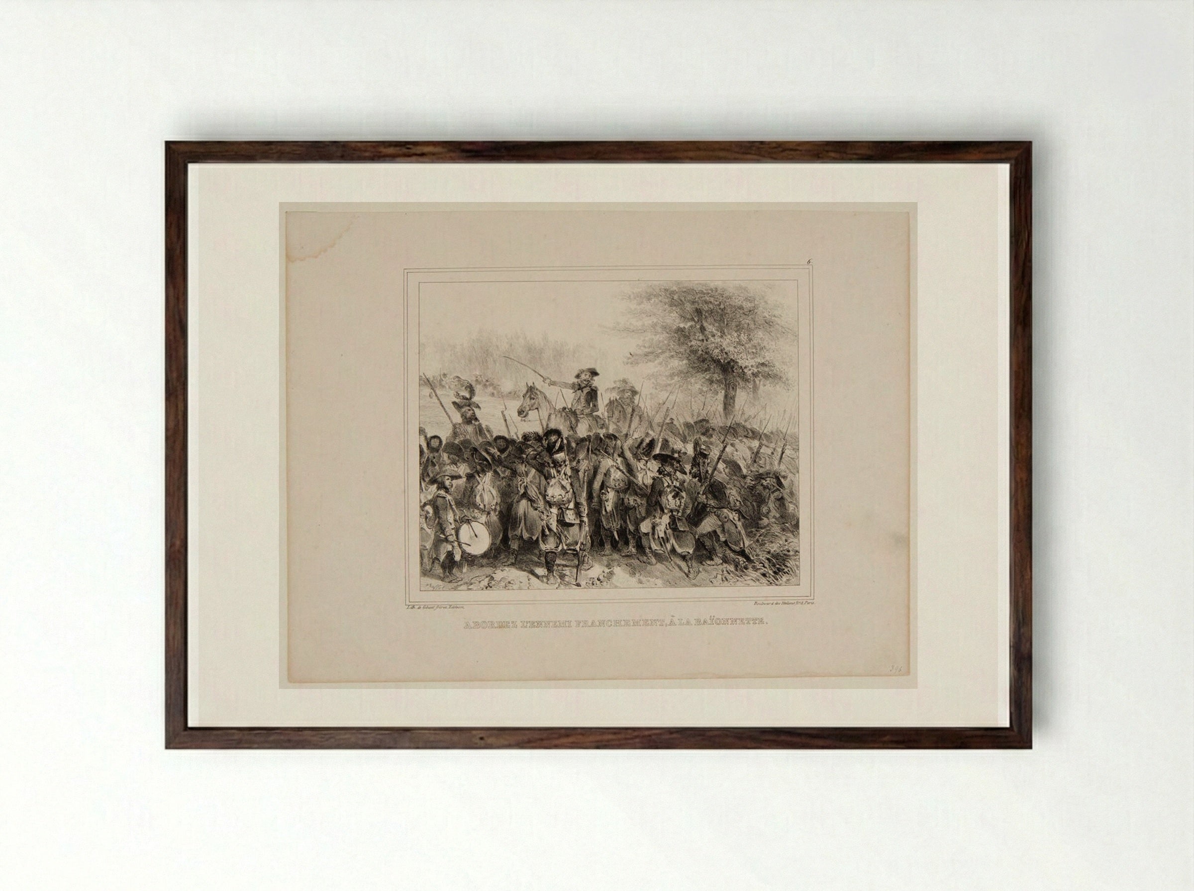 Attack the Enemy Boldly, with the Bayonet - Denis-Auguste-Marie Raffet - Framed Print Dark Wood