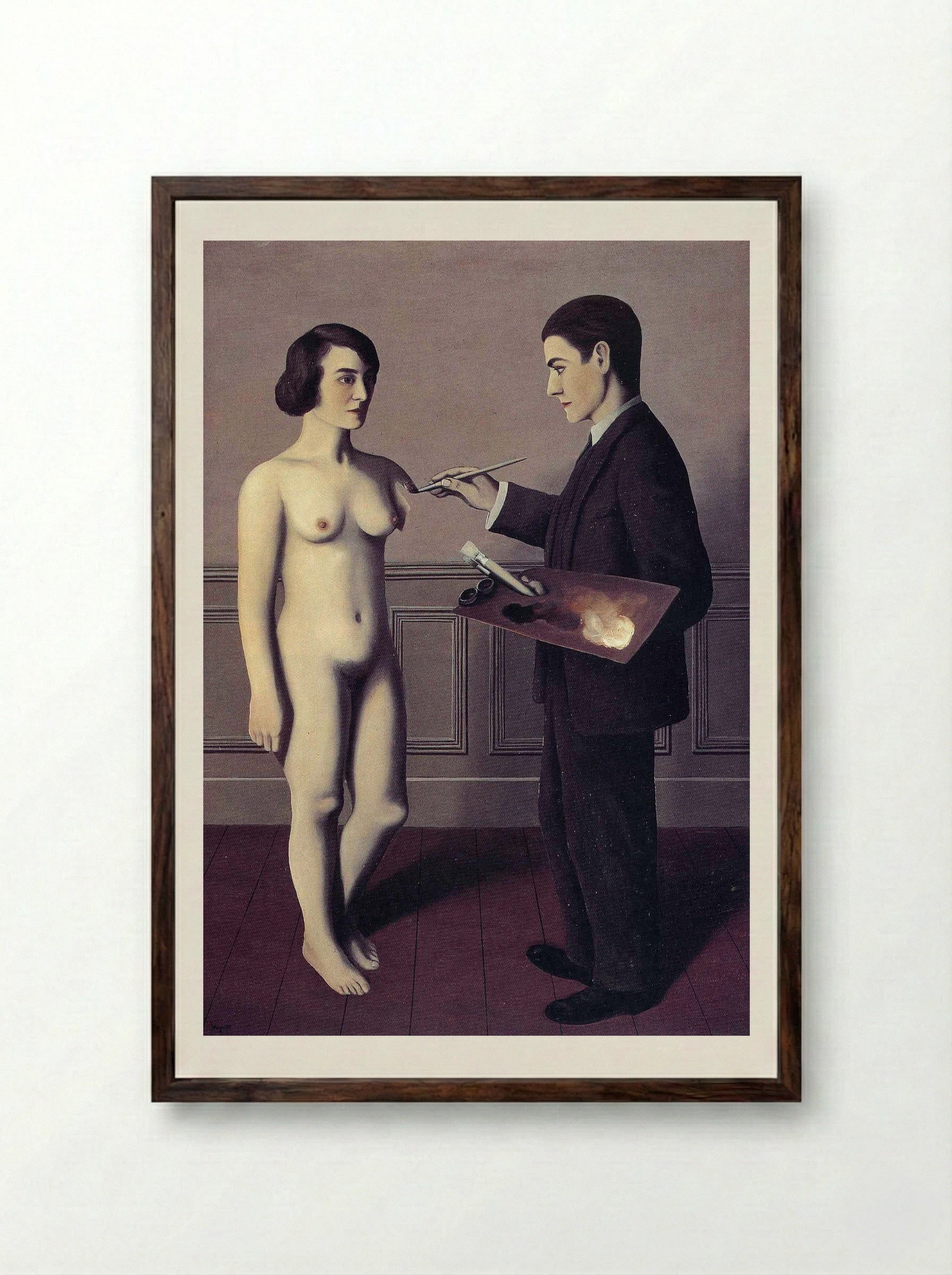 Attempting the Impossible - René Magritte - Framed Print Dark Wood
