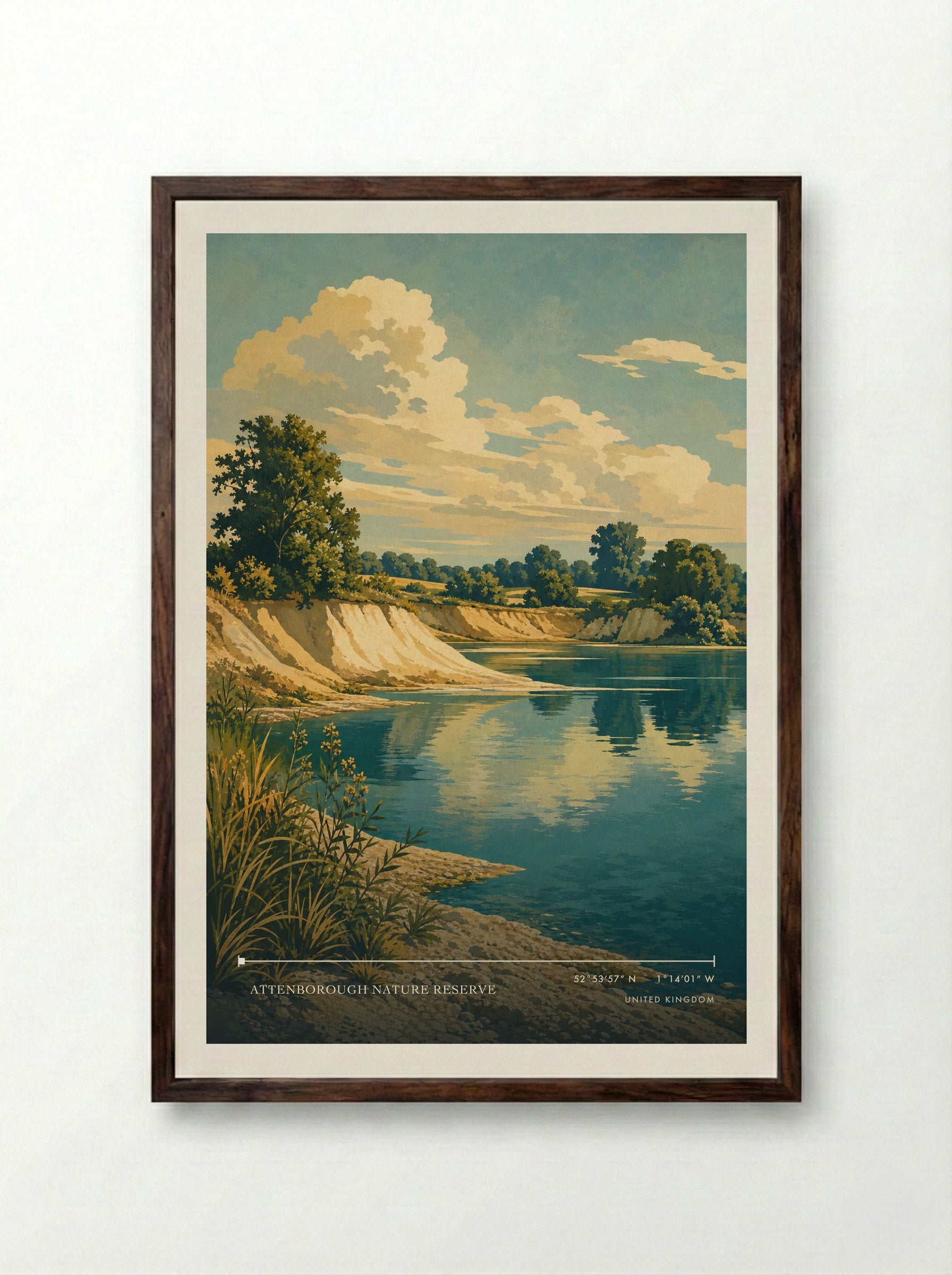 Attenborough Nature Reserve United Kingdom Travel Poster - Framed Print Dark Wood