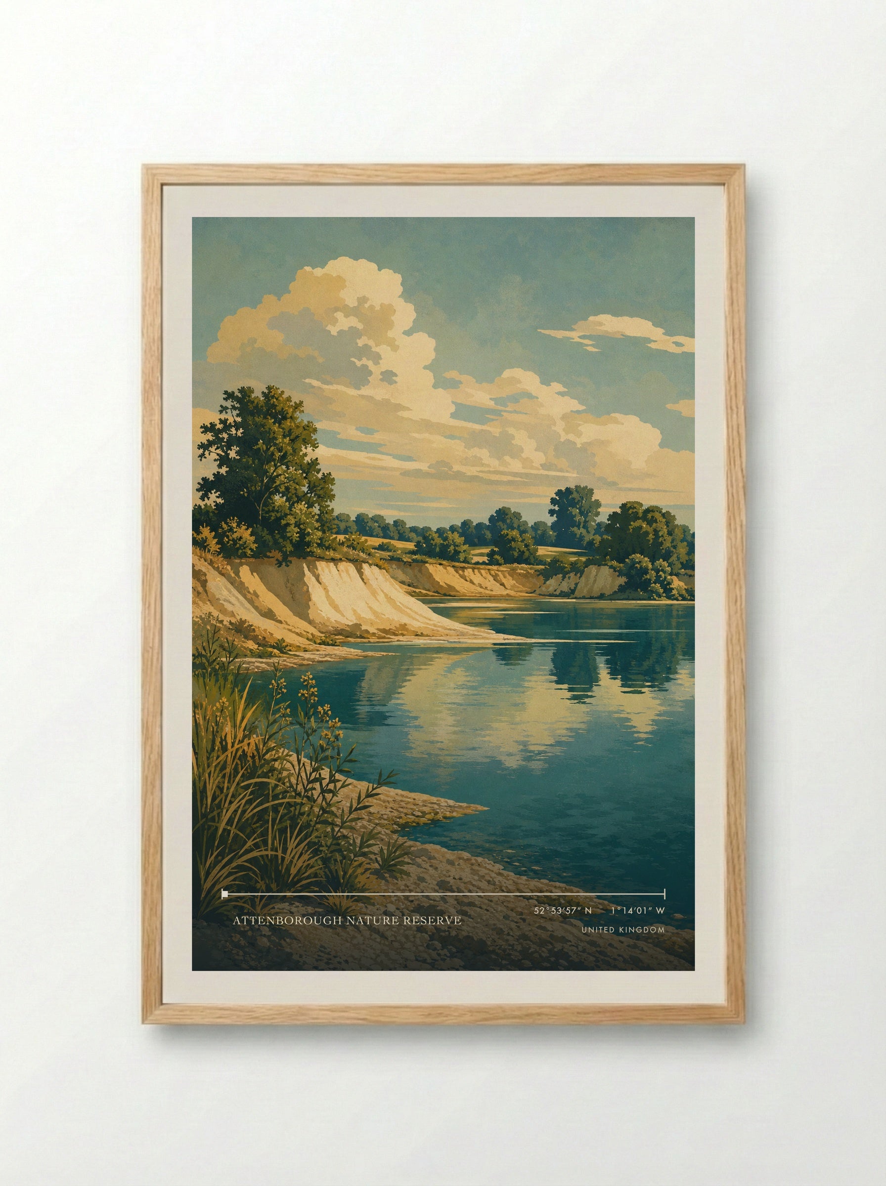 Attenborough Nature Reserve United Kingdom Travel Poster - Framed Print Wood