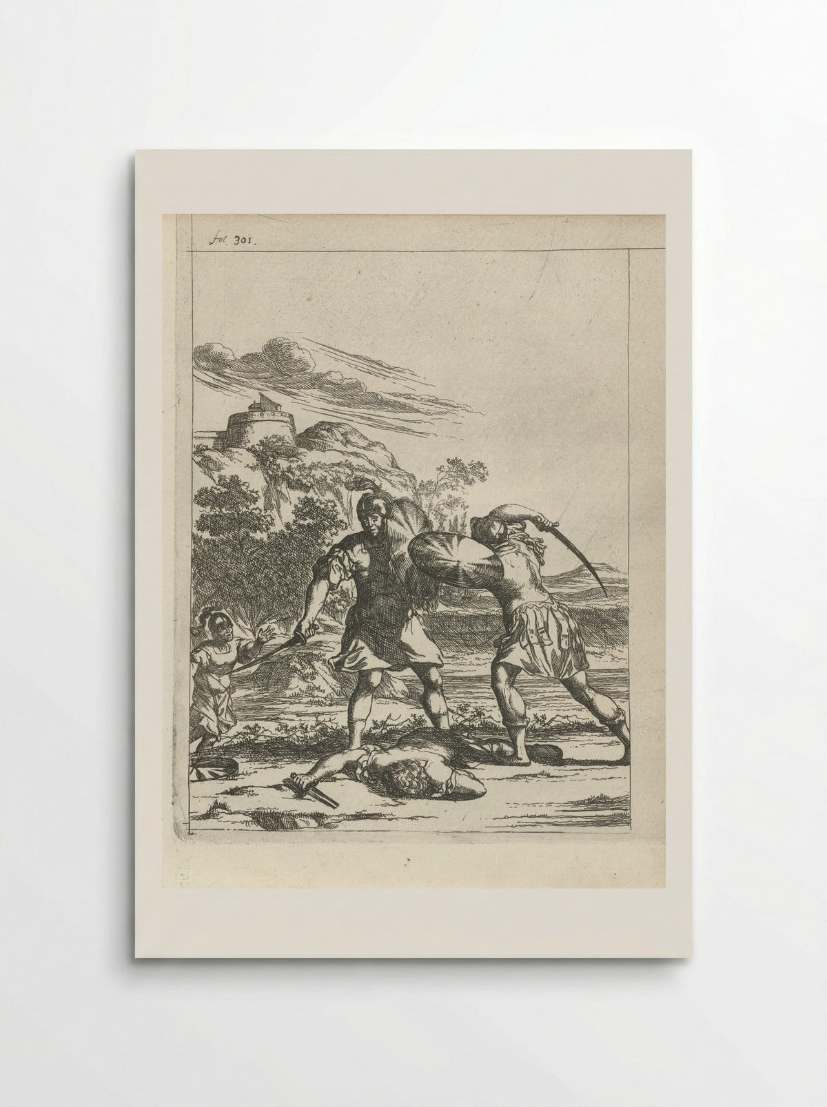 Attilus wordt door een zoon van zijn krijgsman gedood - Arnold Houbraken - Poster