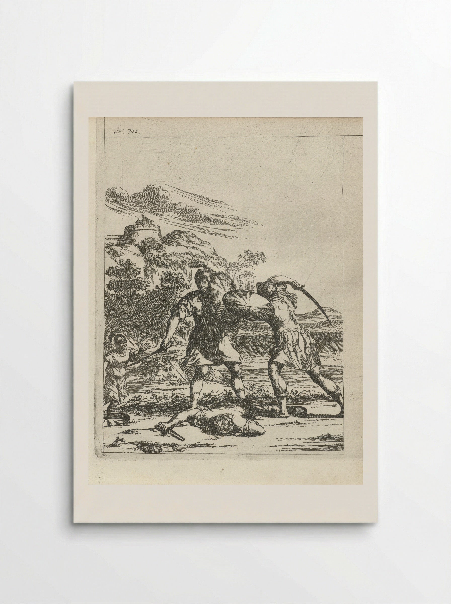 Attilus wordt door een zoon van zijn krijgsman gedood - Arnold Houbraken - Poster