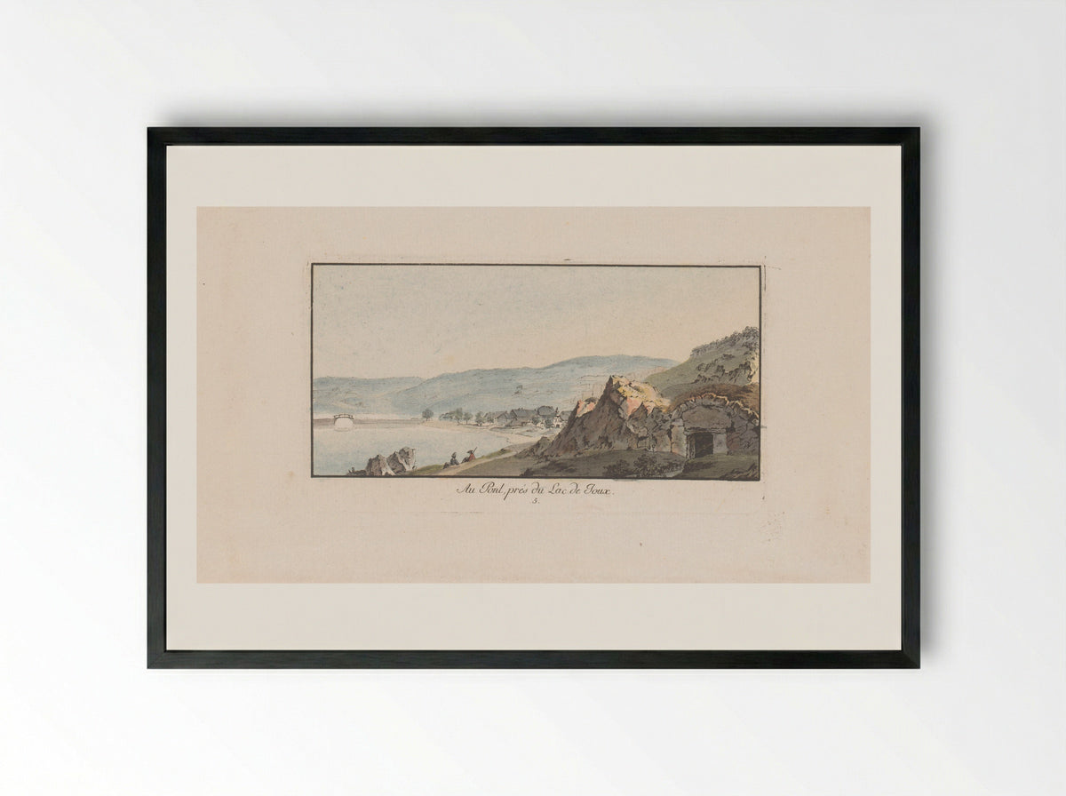 Au Pont, près du Lac de Joux - Johann Ludwig Aberli - Framed Print Black
