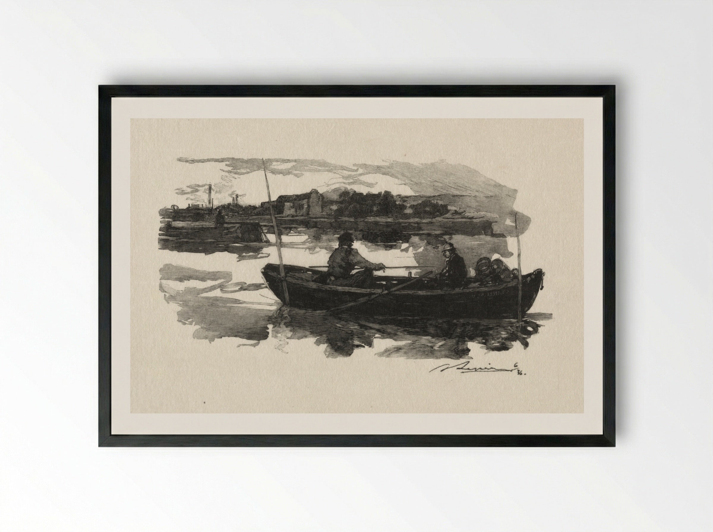 Au bord de la Seine - Auguste Louis Lepère - Framed Print Black