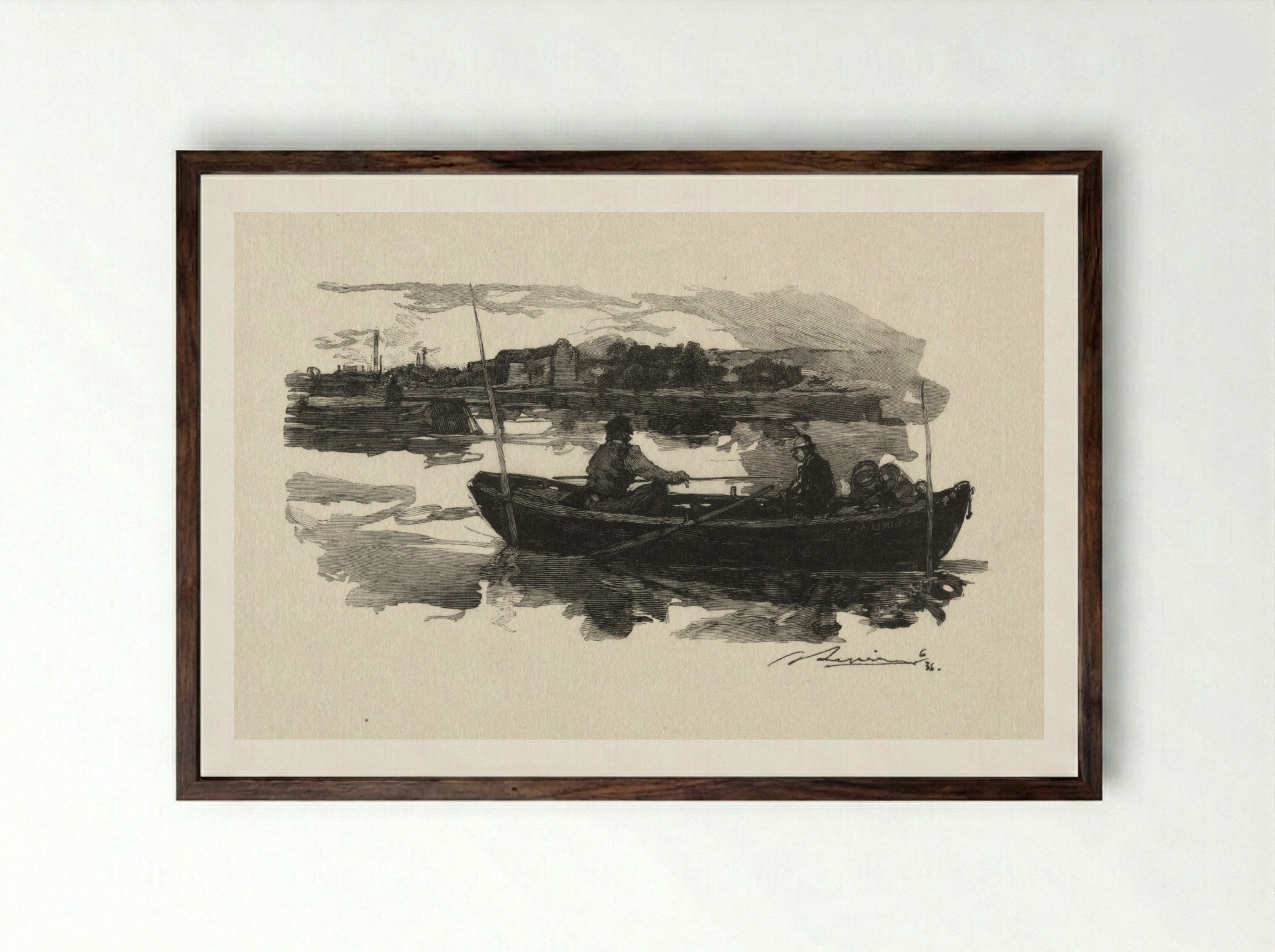 Au bord de la Seine - Auguste Louis Lepère - Framed Print Dark Wood