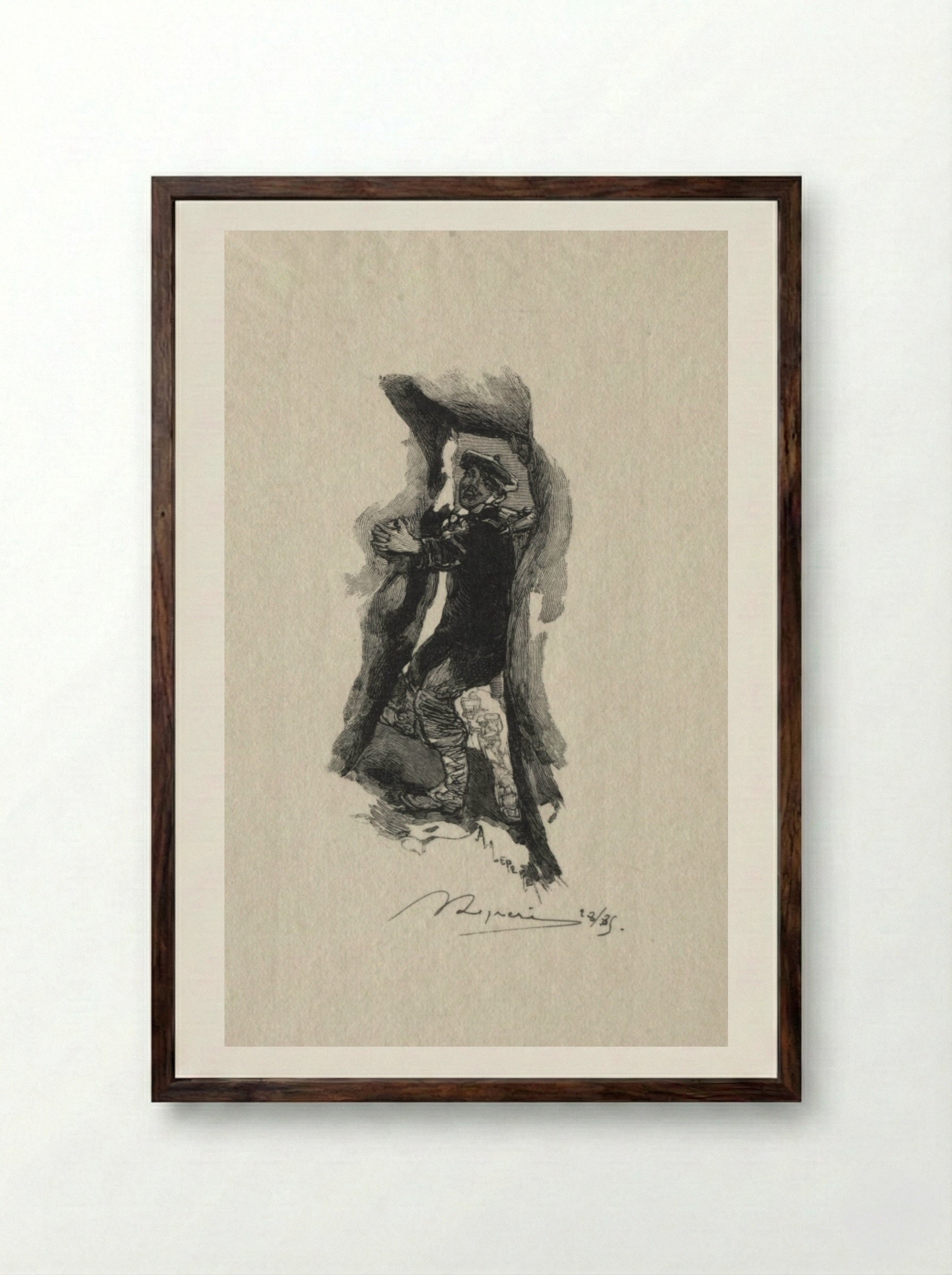 Au defile de Sept-Cavernes - Auguste Louis Lepère - Framed Print Dark Wood