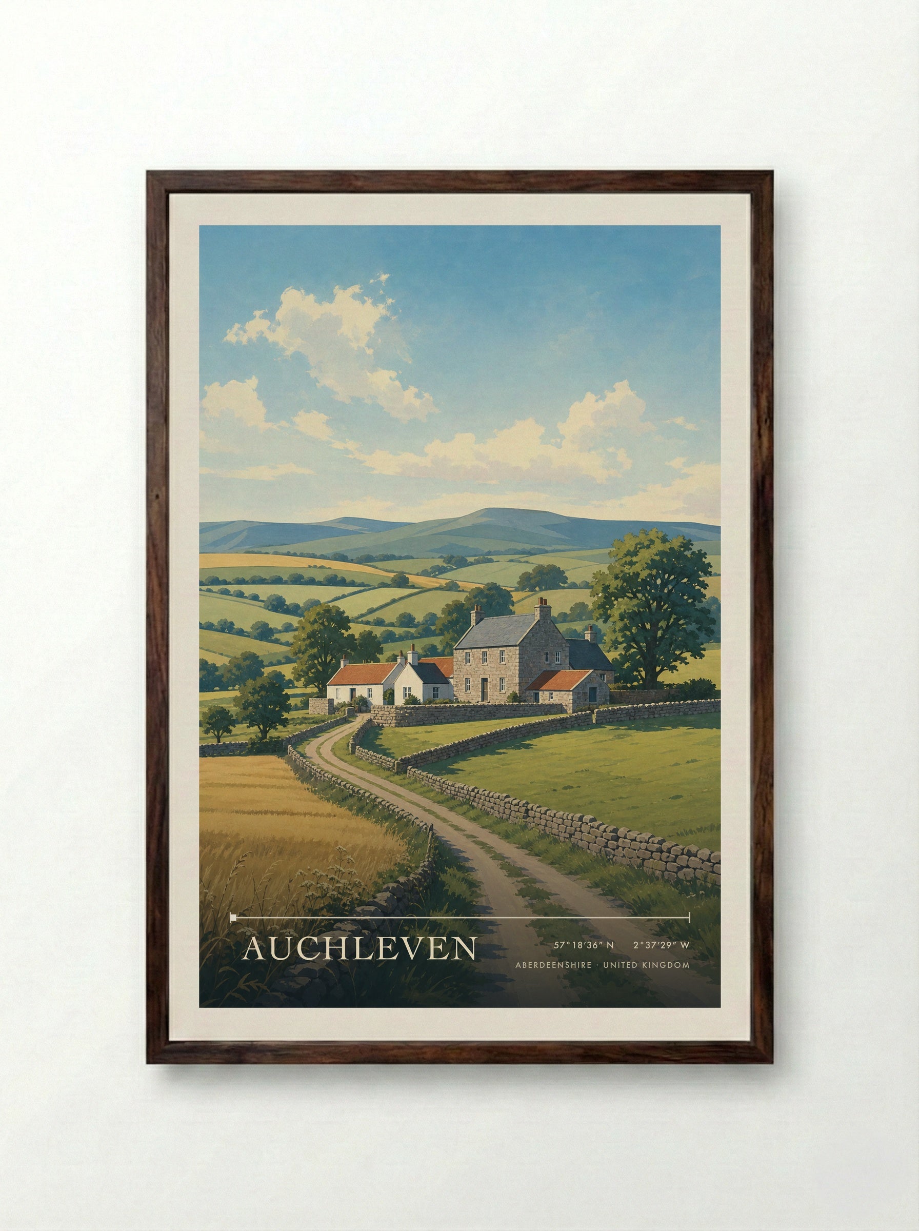Auchleven Aberdeenshire United Kingdom Travel Poster - Framed Print Dark Wood