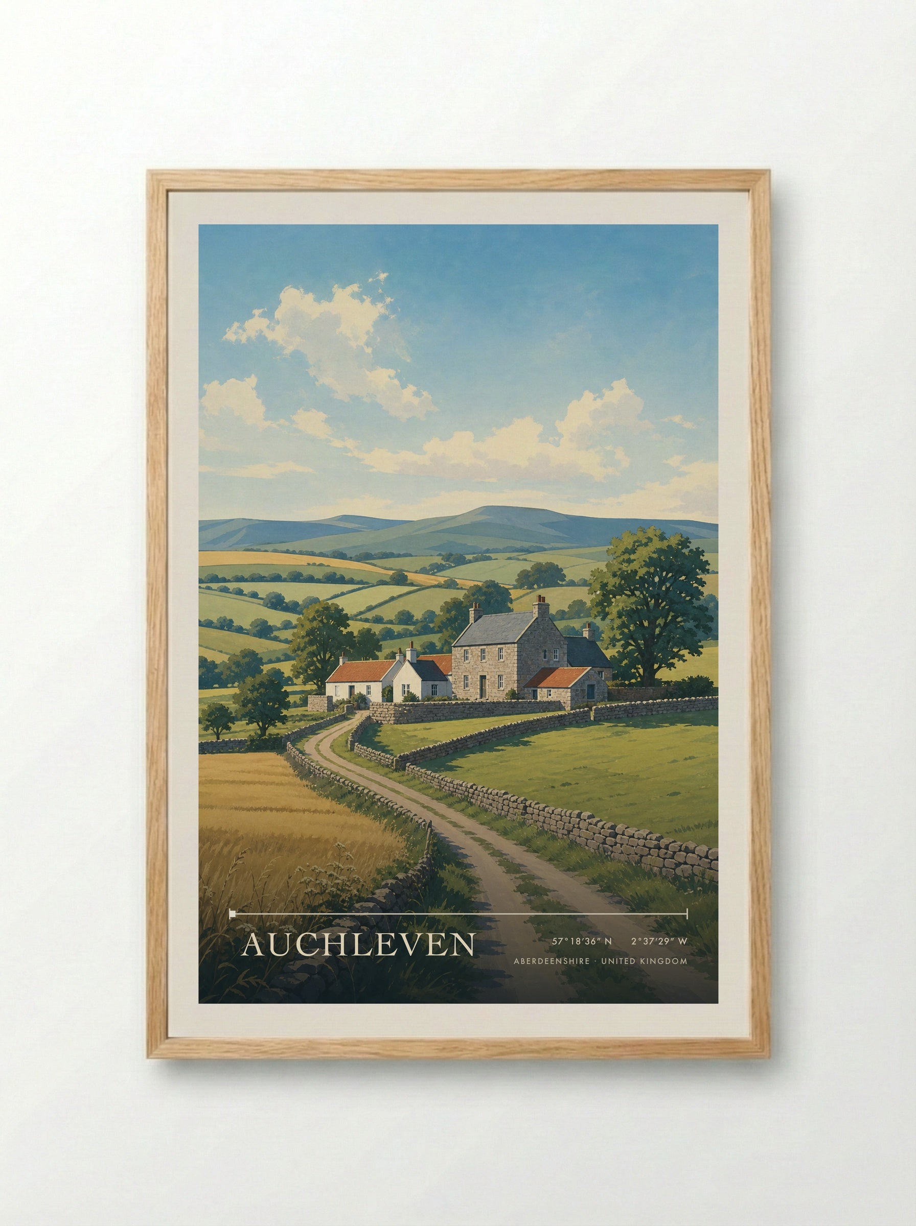 Auchleven Aberdeenshire United Kingdom Travel Poster - Framed Print Wood