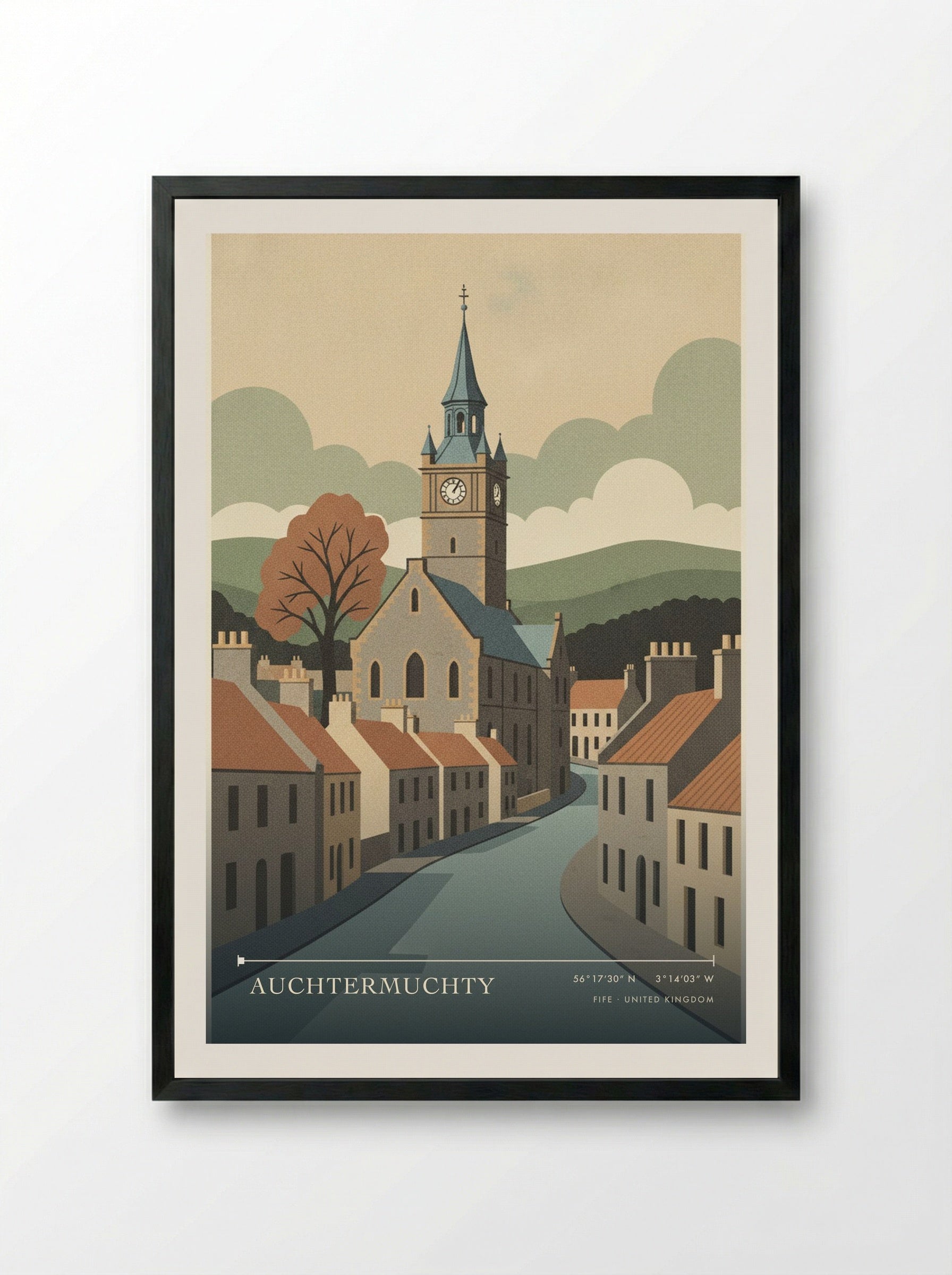 Auchtermuchty Fife United Kingdom Travel Poster - Framed Print Black
