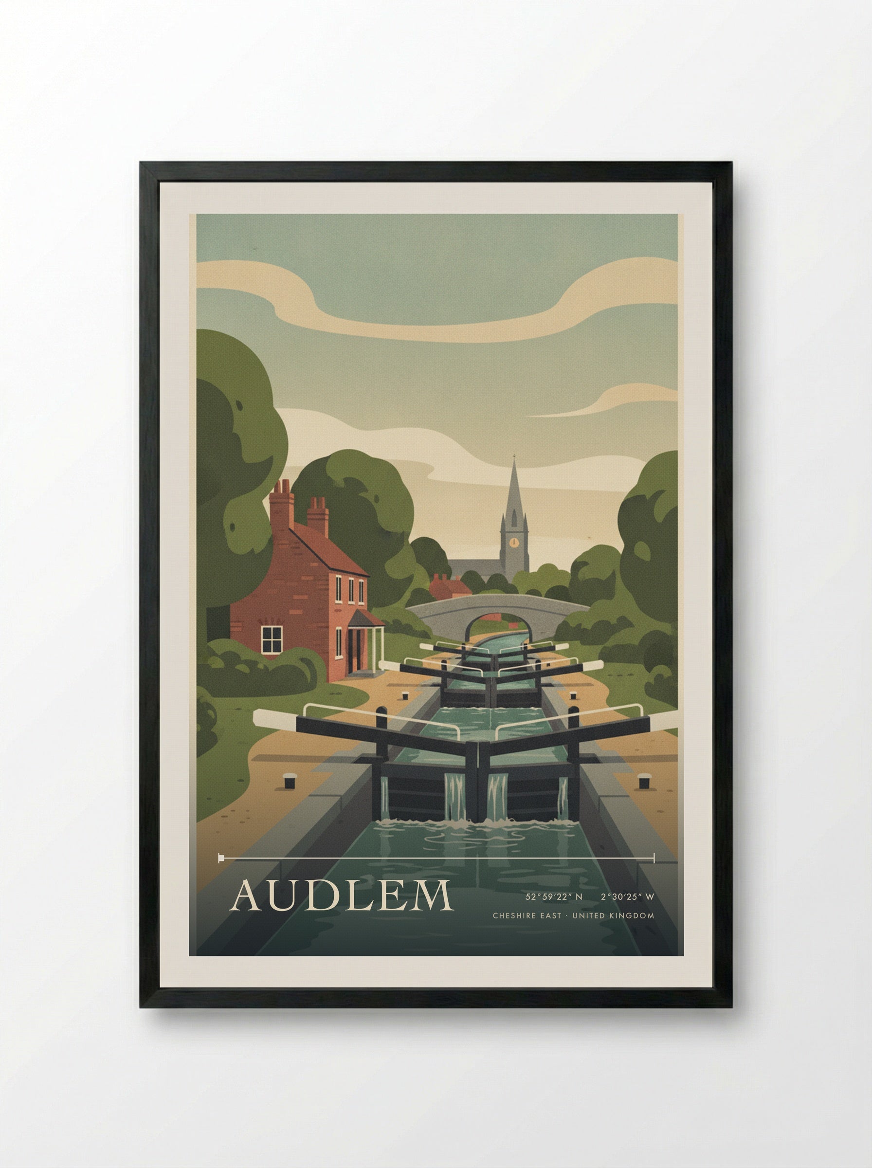 Audlem Cheshire East United Kingdom Travel Poster - Framed Print Black