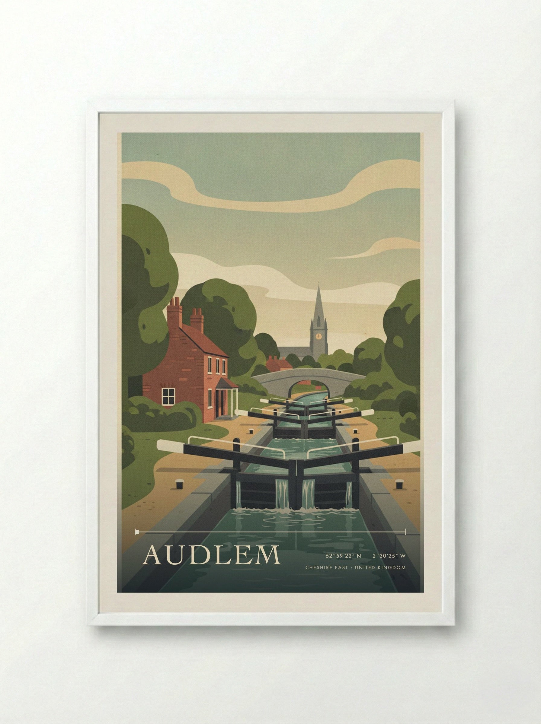 Audlem Cheshire East United Kingdom Travel Poster - Framed Print White