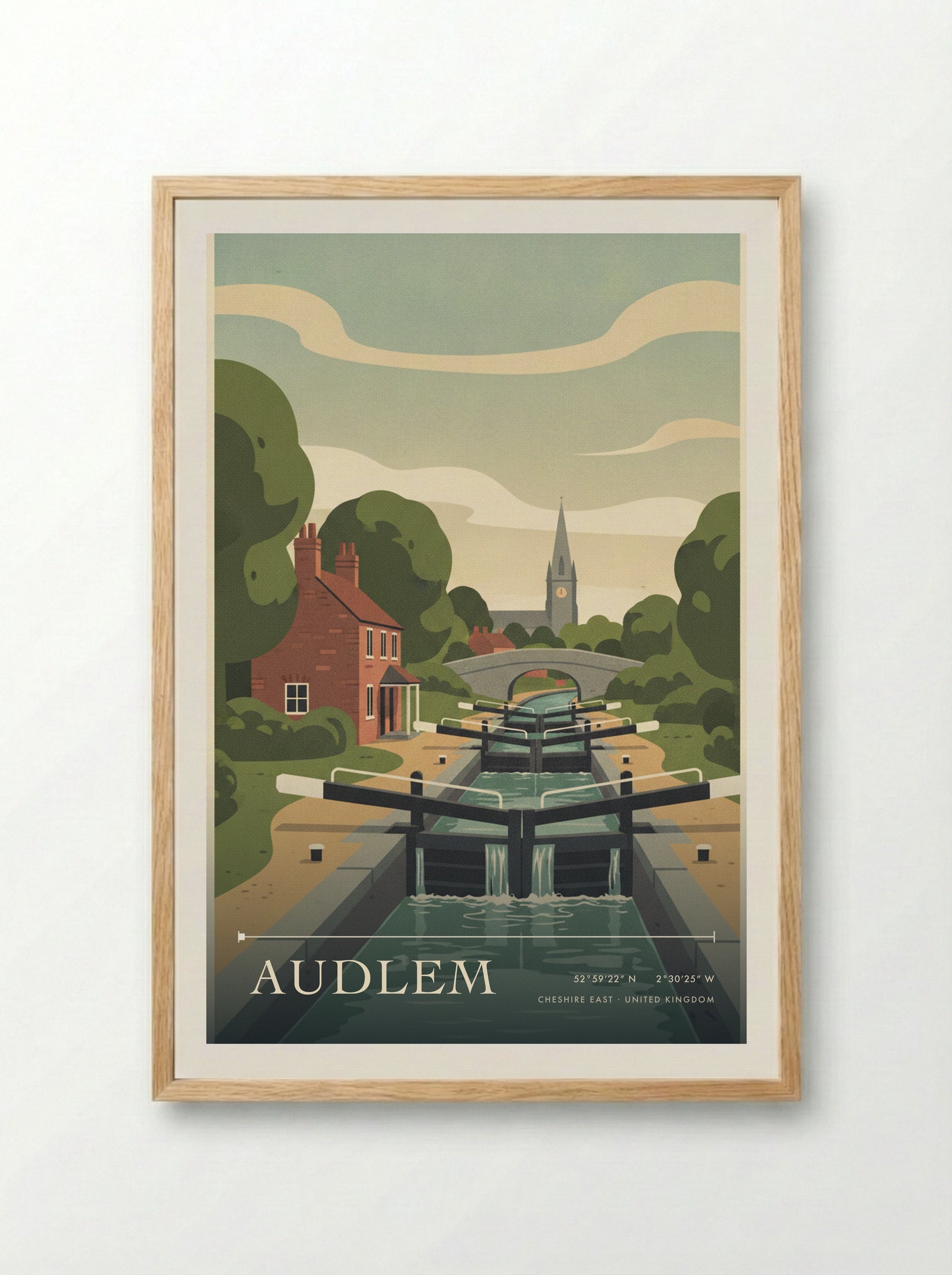 Audlem Cheshire East United Kingdom Travel Poster - Framed Print Wood