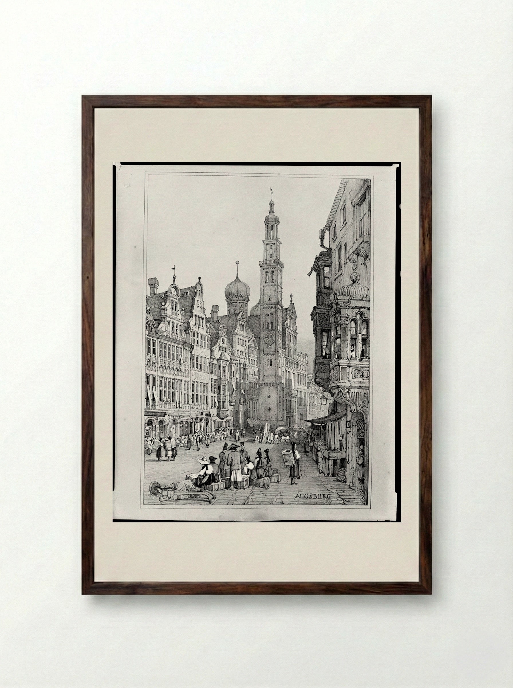 Augsburg - Samuel Prout - Framed Print Dark Wood