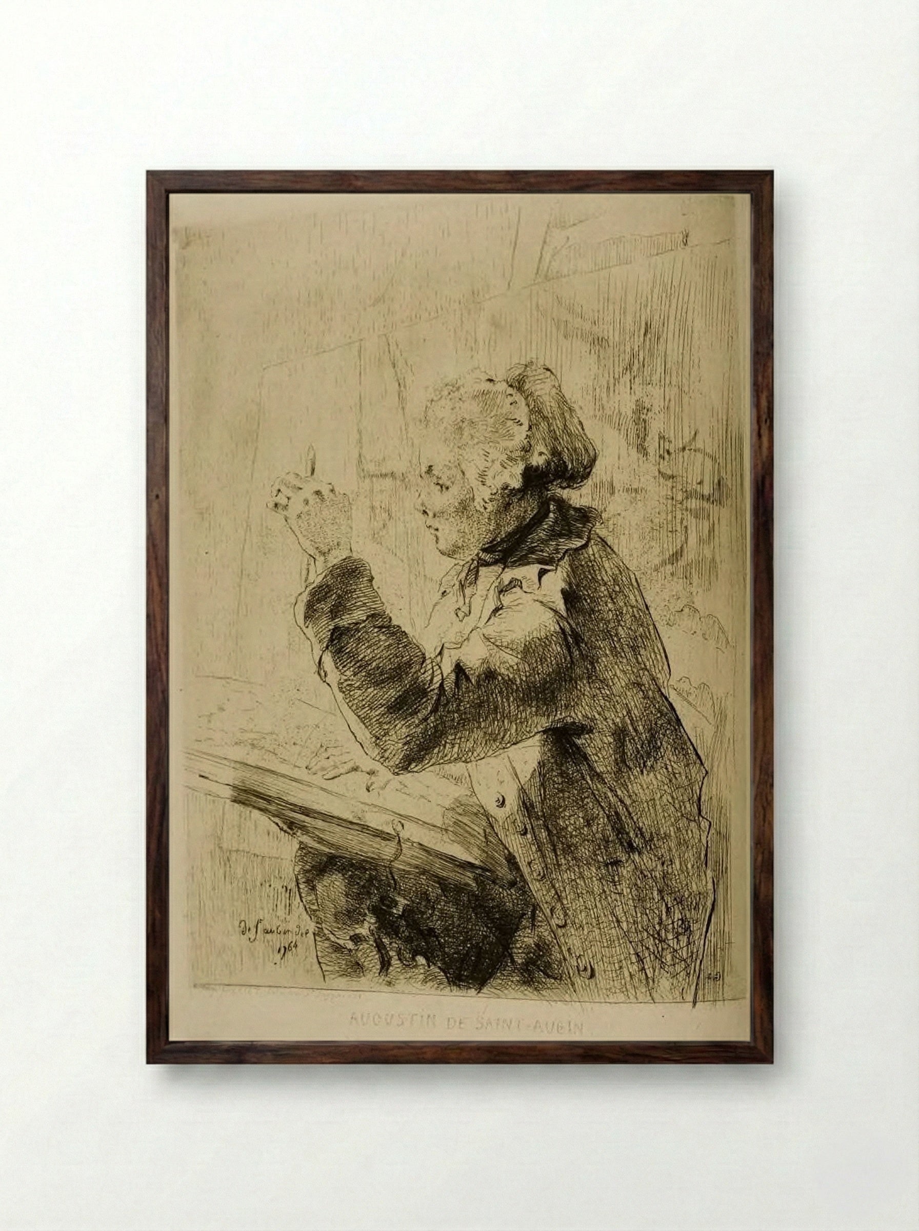 Augustin de Saint-Aubin - Jules de Goncourt - Framed Print Dark Wood