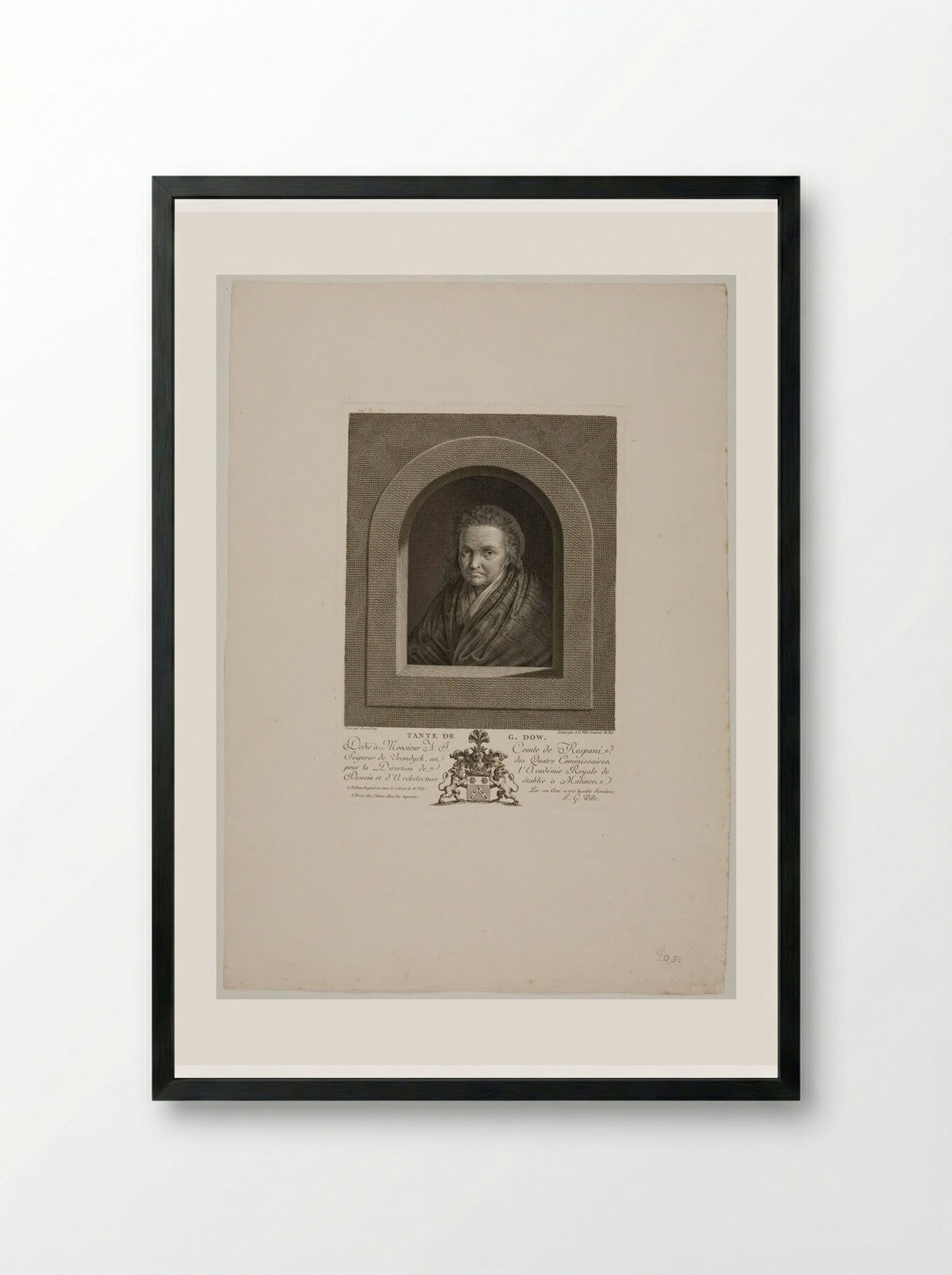 Aunt of Gerard Dou - Johann Georg Wille - Framed Print Black
