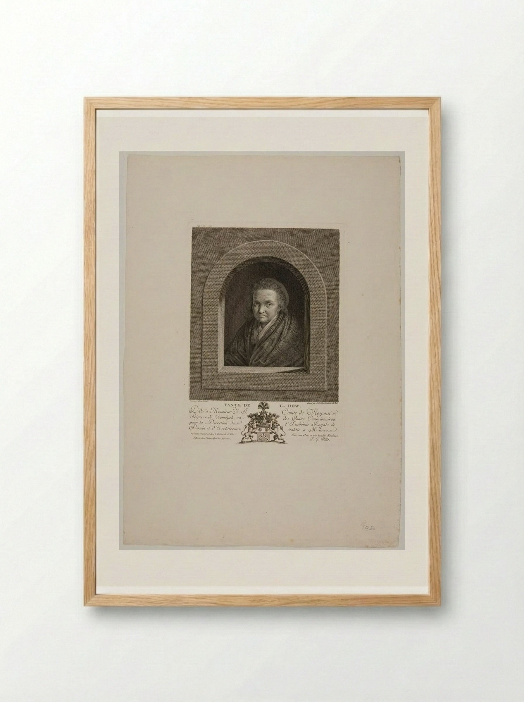 Aunt of Gerard Dou - Johann Georg Wille - Framed Print Wood