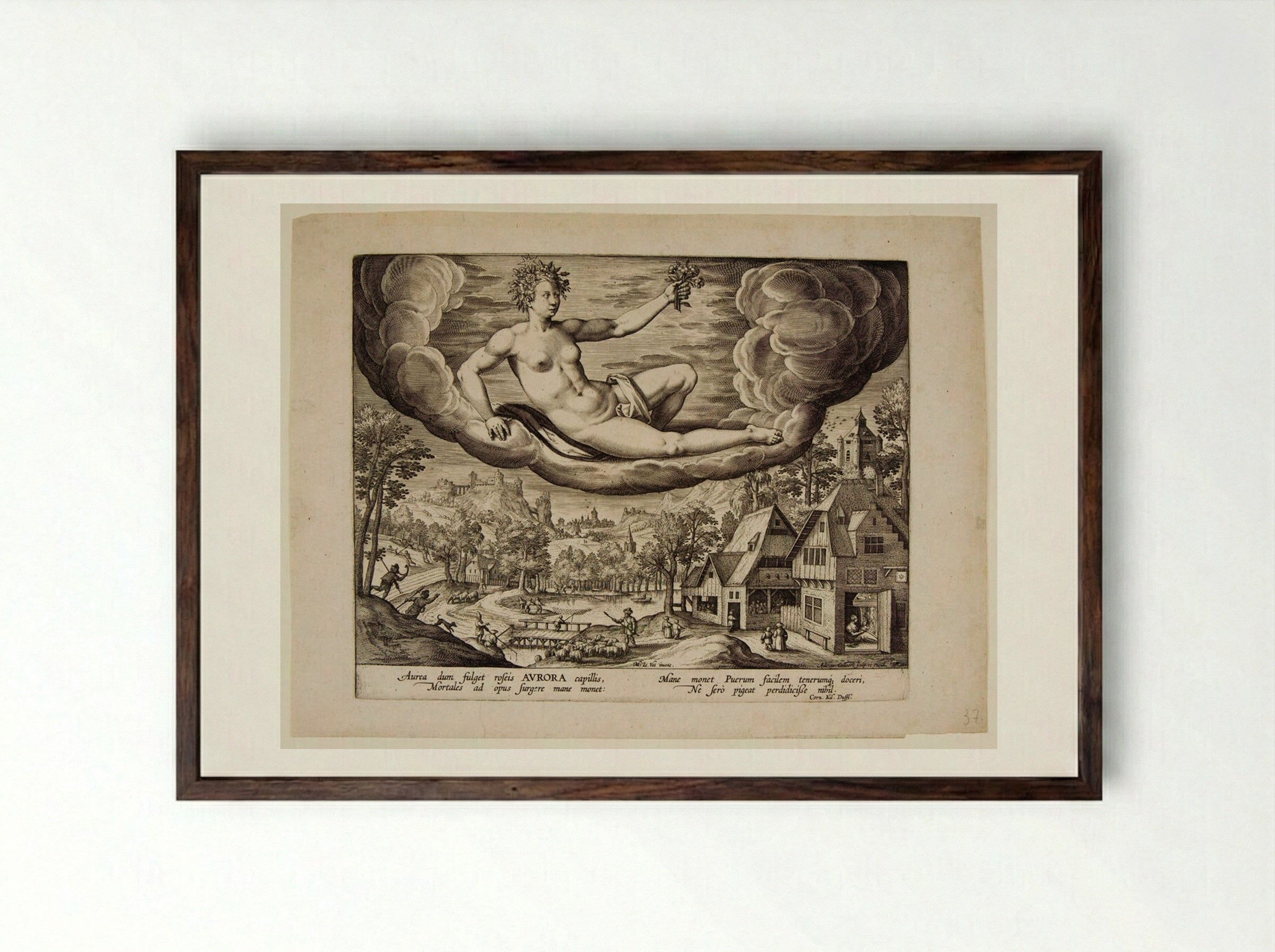 Aurora - Adriaen Collaert - Framed Print Dark Wood