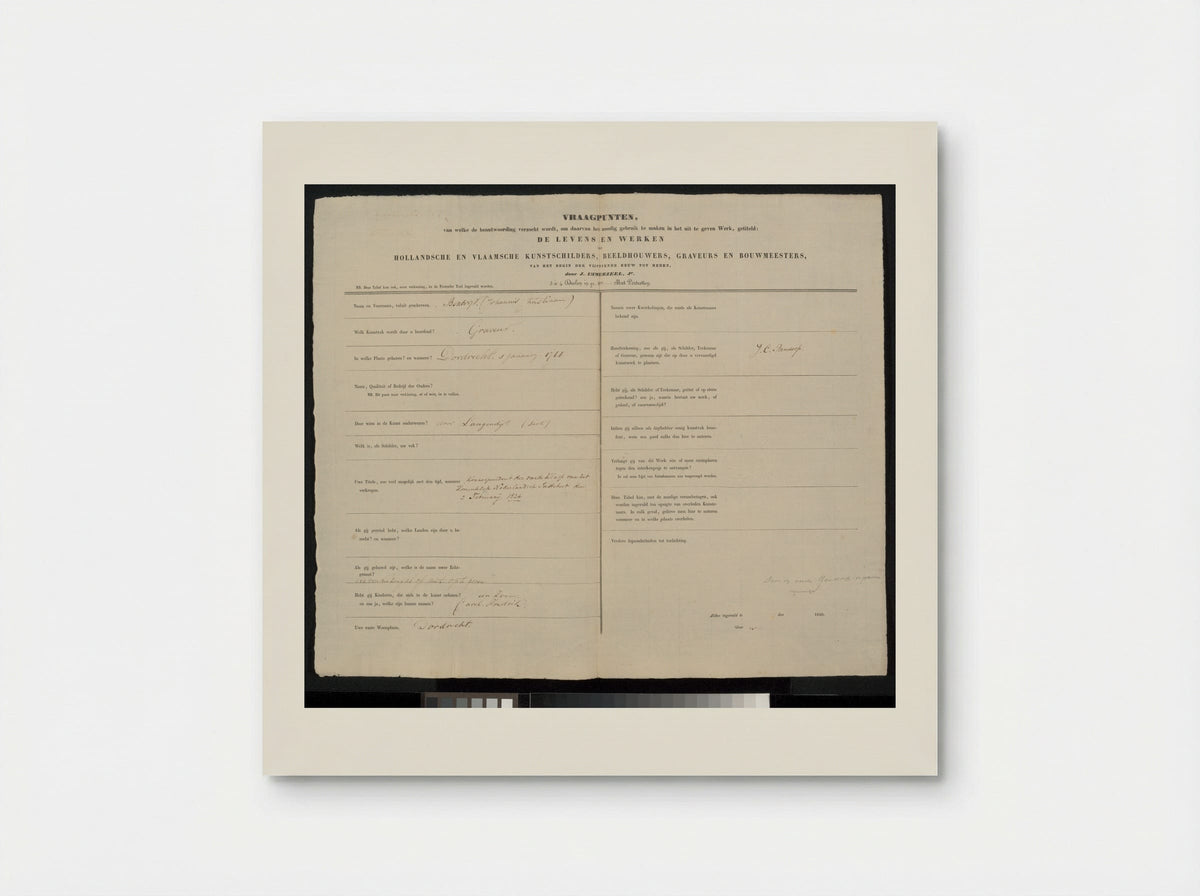 Autobiographical Questionnaire - Johannes Christiaan Bendorp - Poster