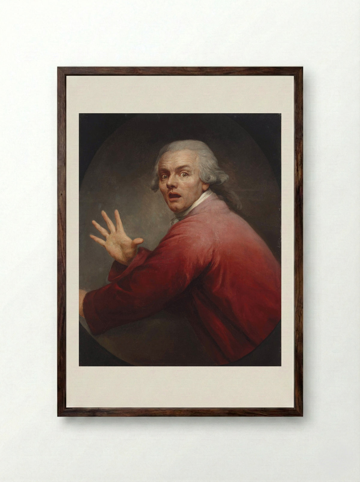 Autoportrait en homme surpris et terrorisé - Joseph Ducreux - Framed Print Dark Wood