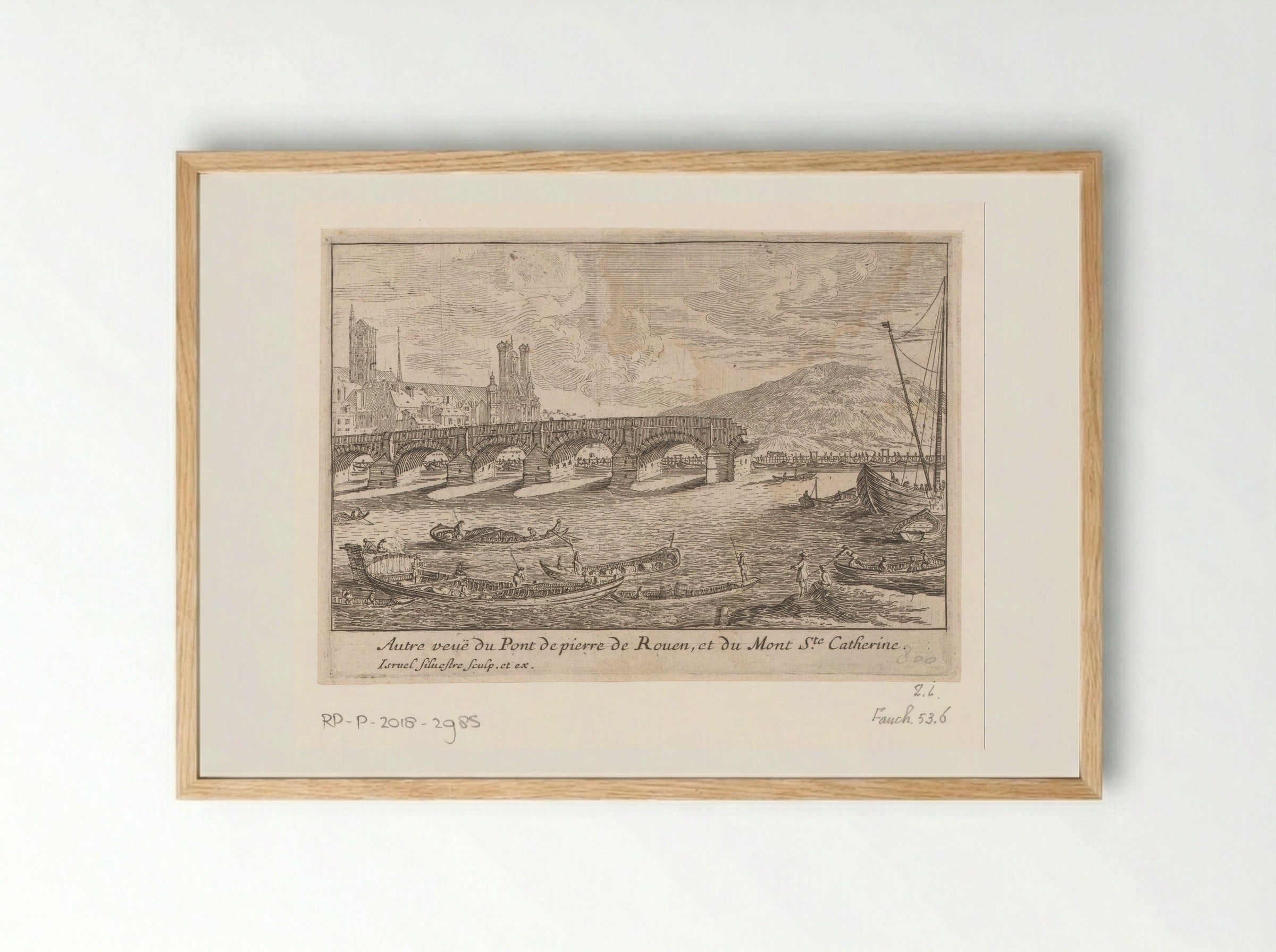 Autre veuë du Pont de pierre de Rouen, et du Mont Ste Catherine - Israël Silvestre - Framed Print Wood