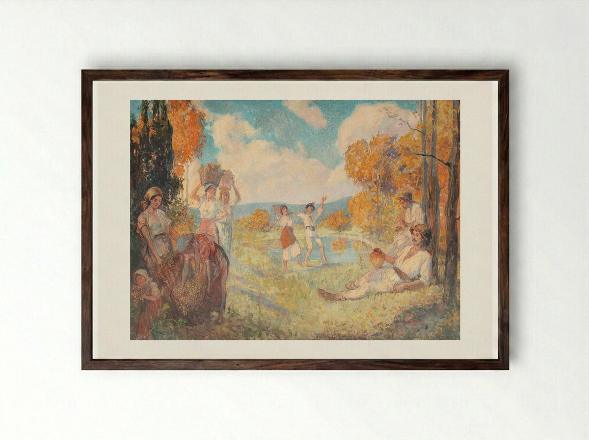Autumn Allegory (The Art and The Wine) - Nicolae Vermont - Framed Print Dark Wood