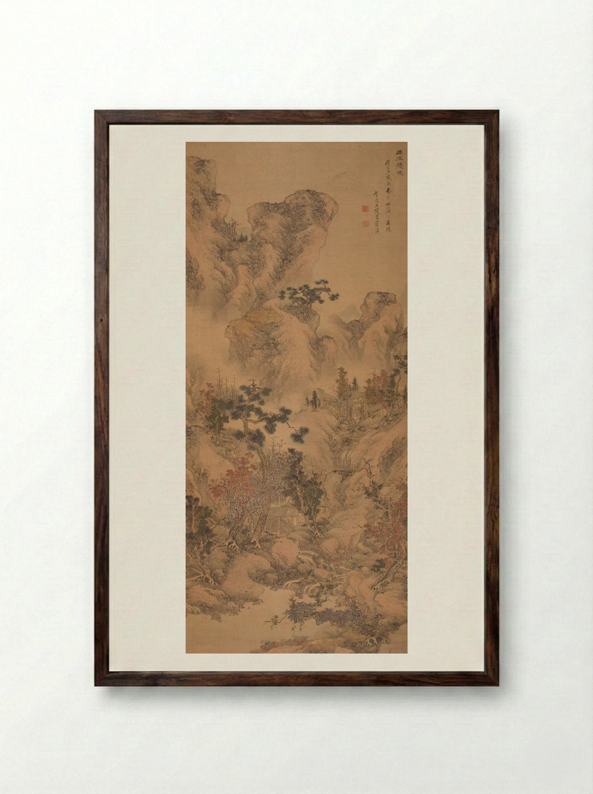 Autumn Colours at a Mountain Villa After Li Cheng - Lan Ying - Framed Print Dark Wood