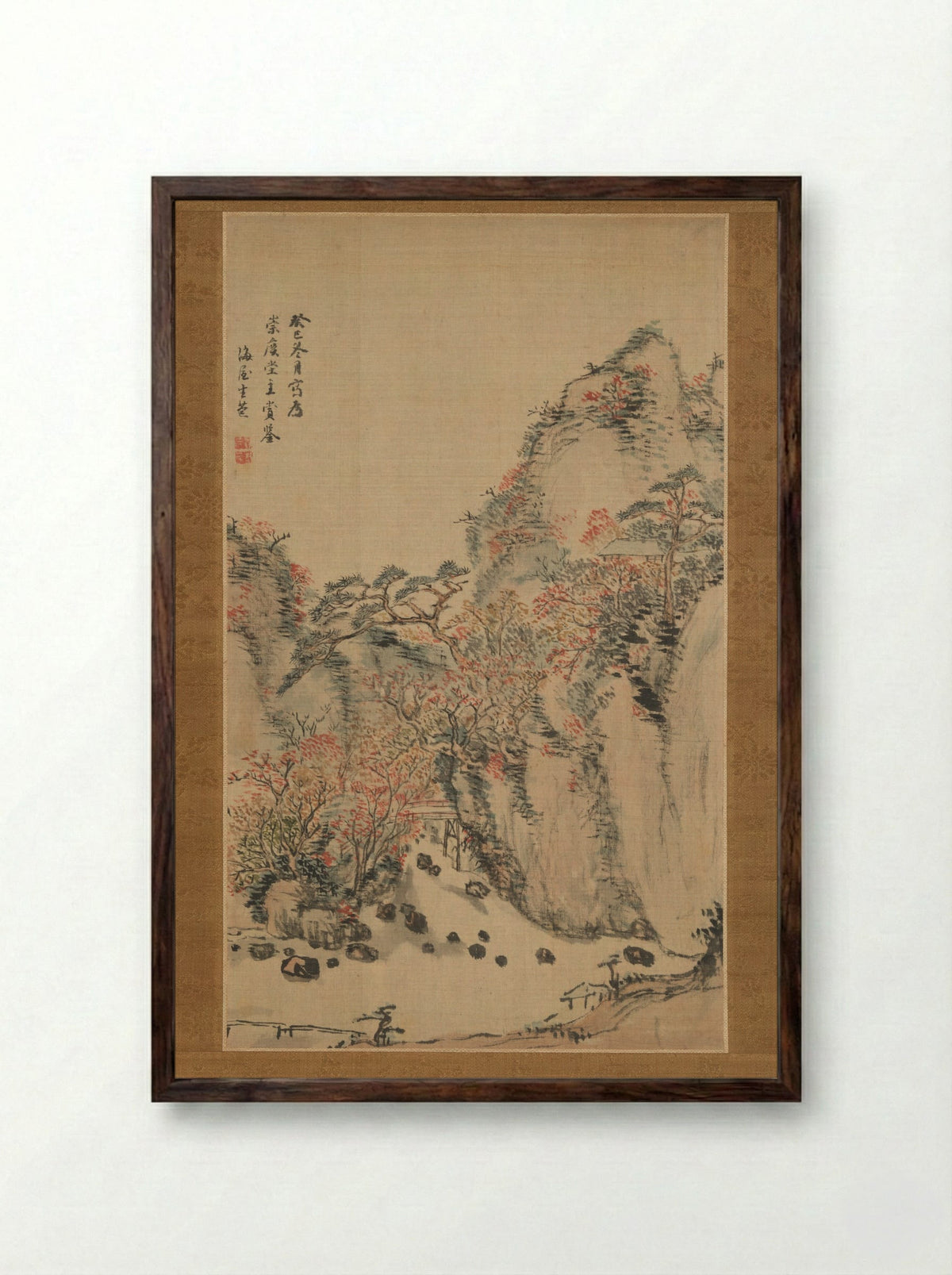 Autumn Landscape at Eigenji - Nukina Kaioku - Framed Print Dark Wood