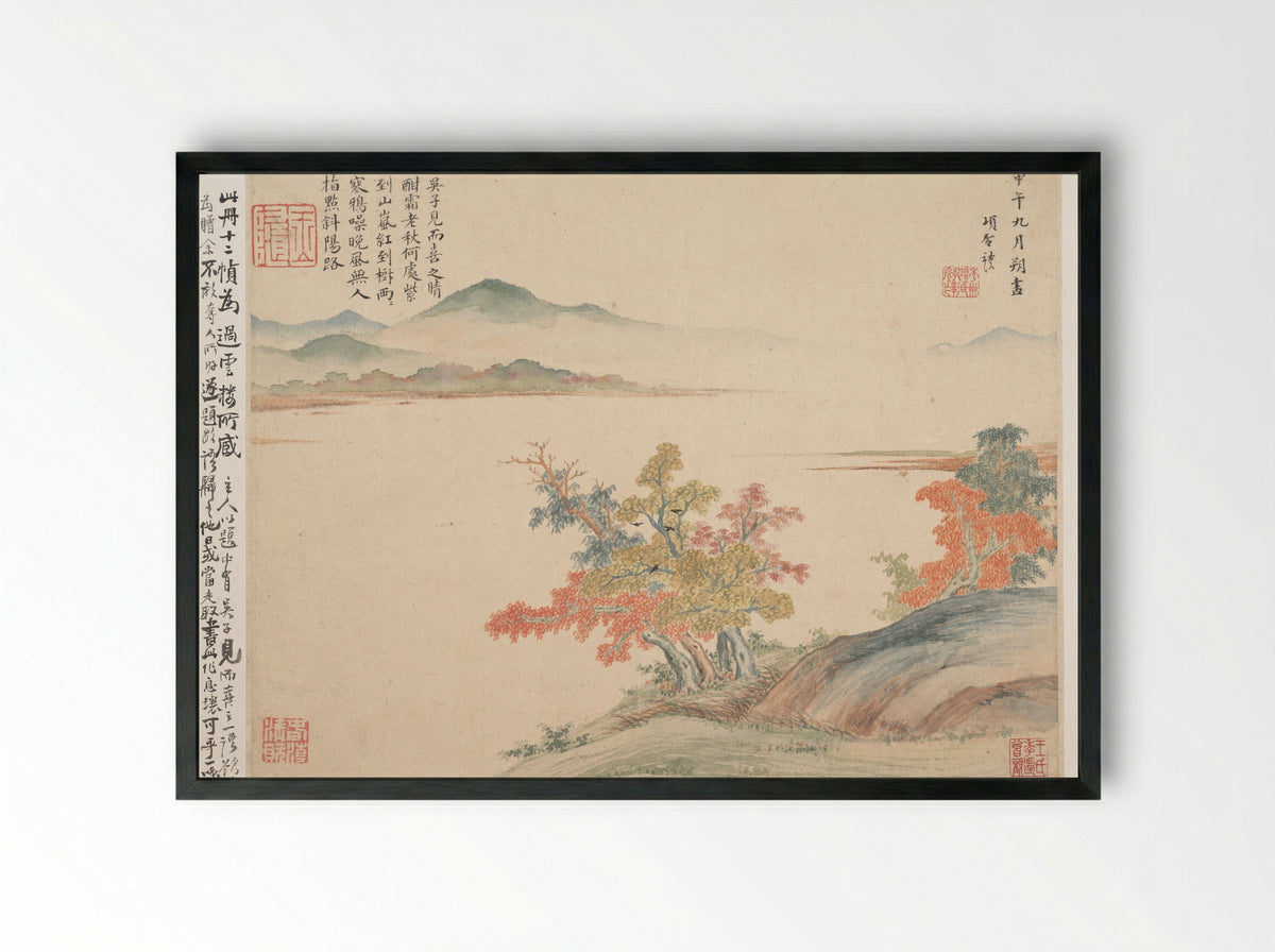 Autumn Landscape, leaf from Album for Zhou Lianggong - Xiang Shengmo - Framed Print Black