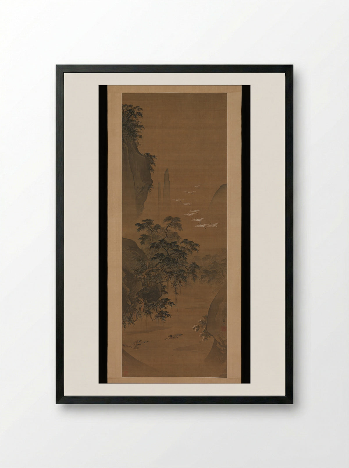 Autumn Landscape with Egrets and Ducks - Lü Ji - Framed Print Black