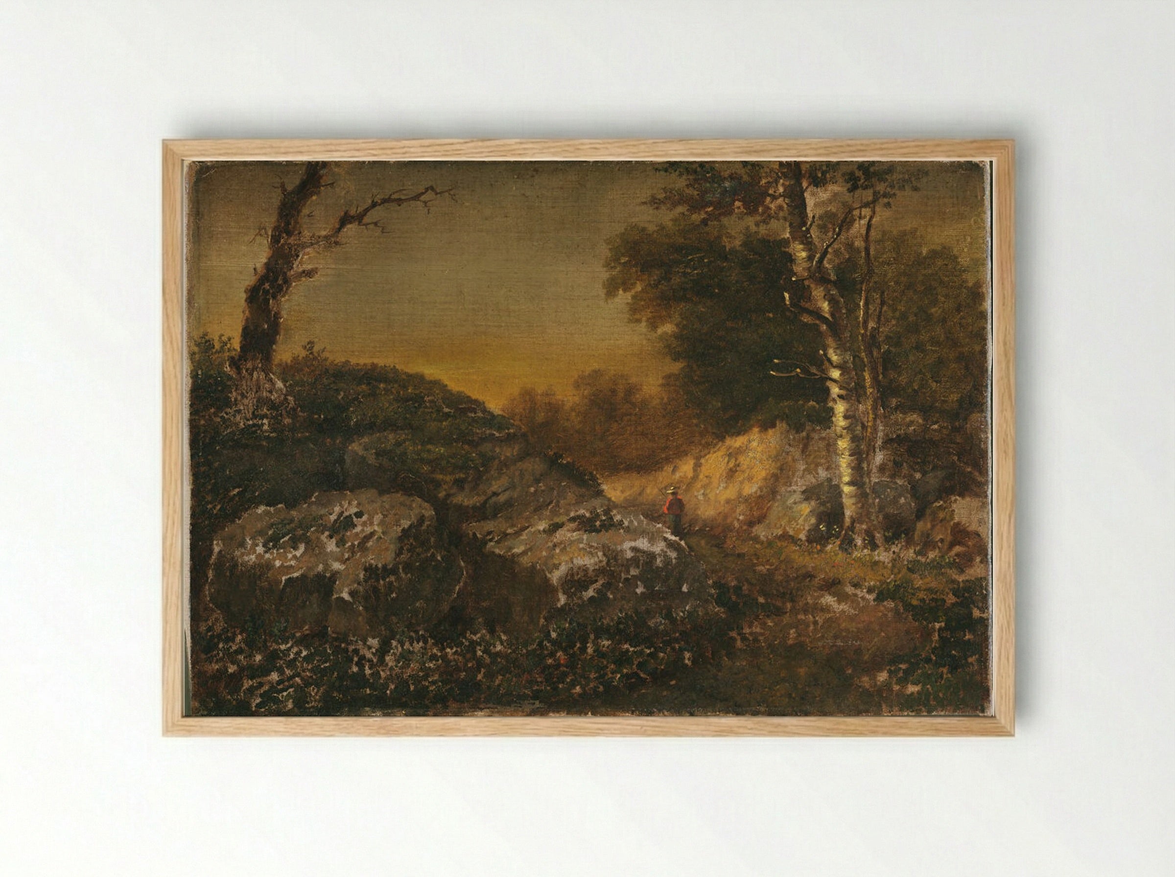 Autumn Landscape with Man Fishing - William Morris Hunt - Framed Print Wood